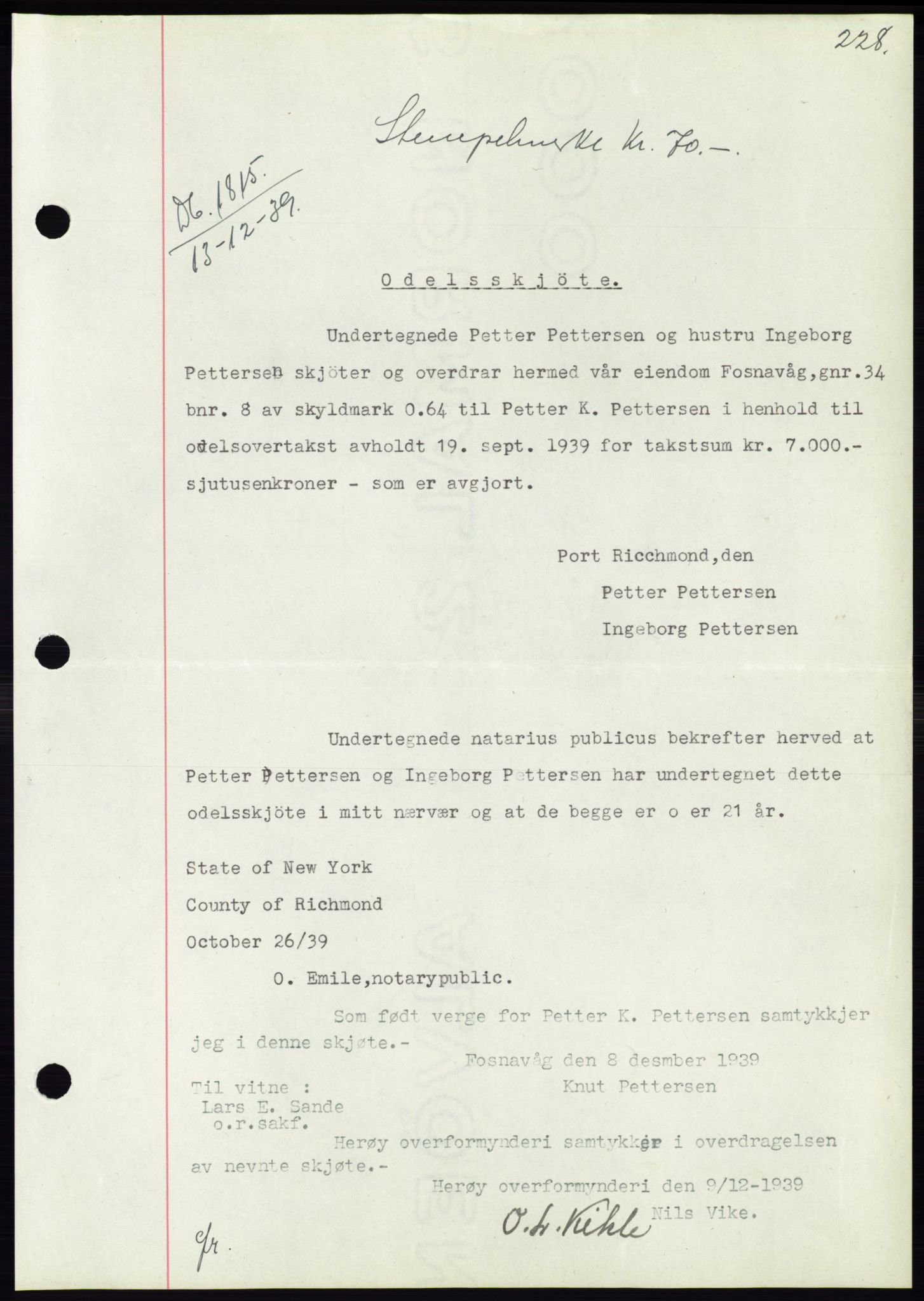 Søre Sunnmøre sorenskriveri, SAT/A-4122/1/2/2C/L0069: Pantebok nr. 63, 1939-1940, Dagboknr: 1815/1939