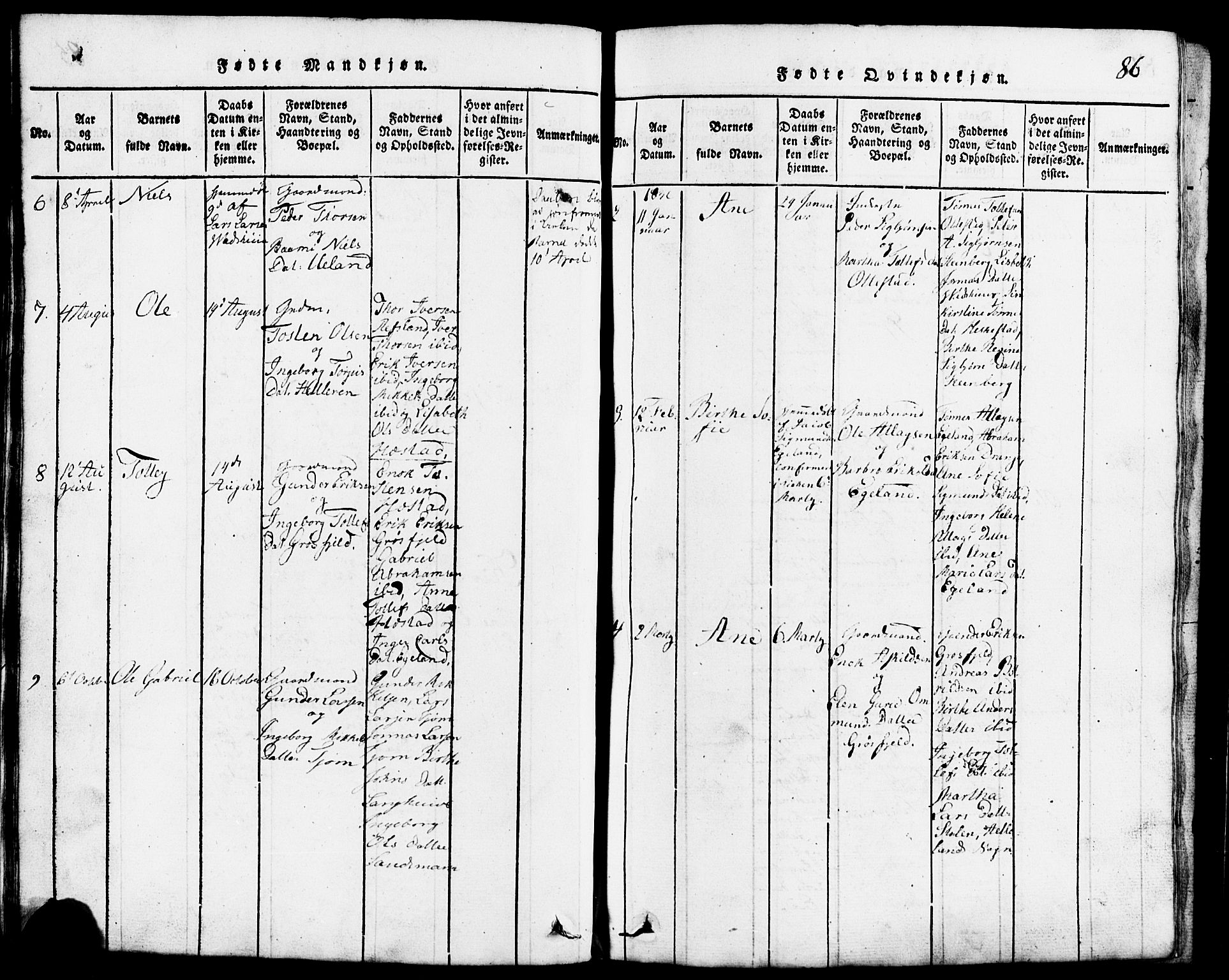 Lund sokneprestkontor, AV/SAST-A-101809/S07/L0001: Klokkerbok nr. B 1, 1815-1853, s. 86