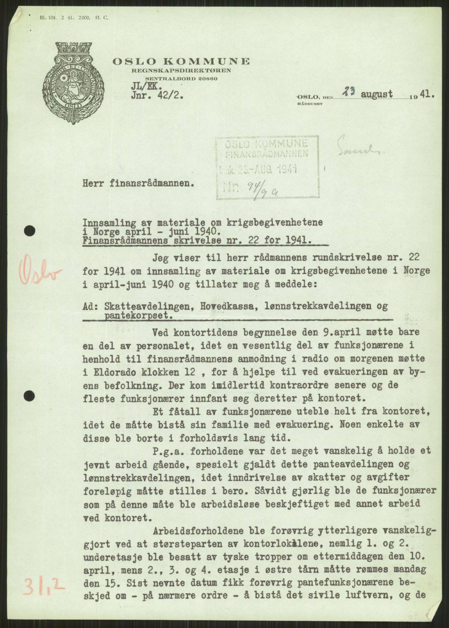 Forsvaret, Forsvarets krigshistoriske avdeling, AV/RA-RAFA-2017/Y/Ya/L0013: II-C-11-31 - Fylkesmenn.  Rapporter om krigsbegivenhetene 1940., 1940, s. 539