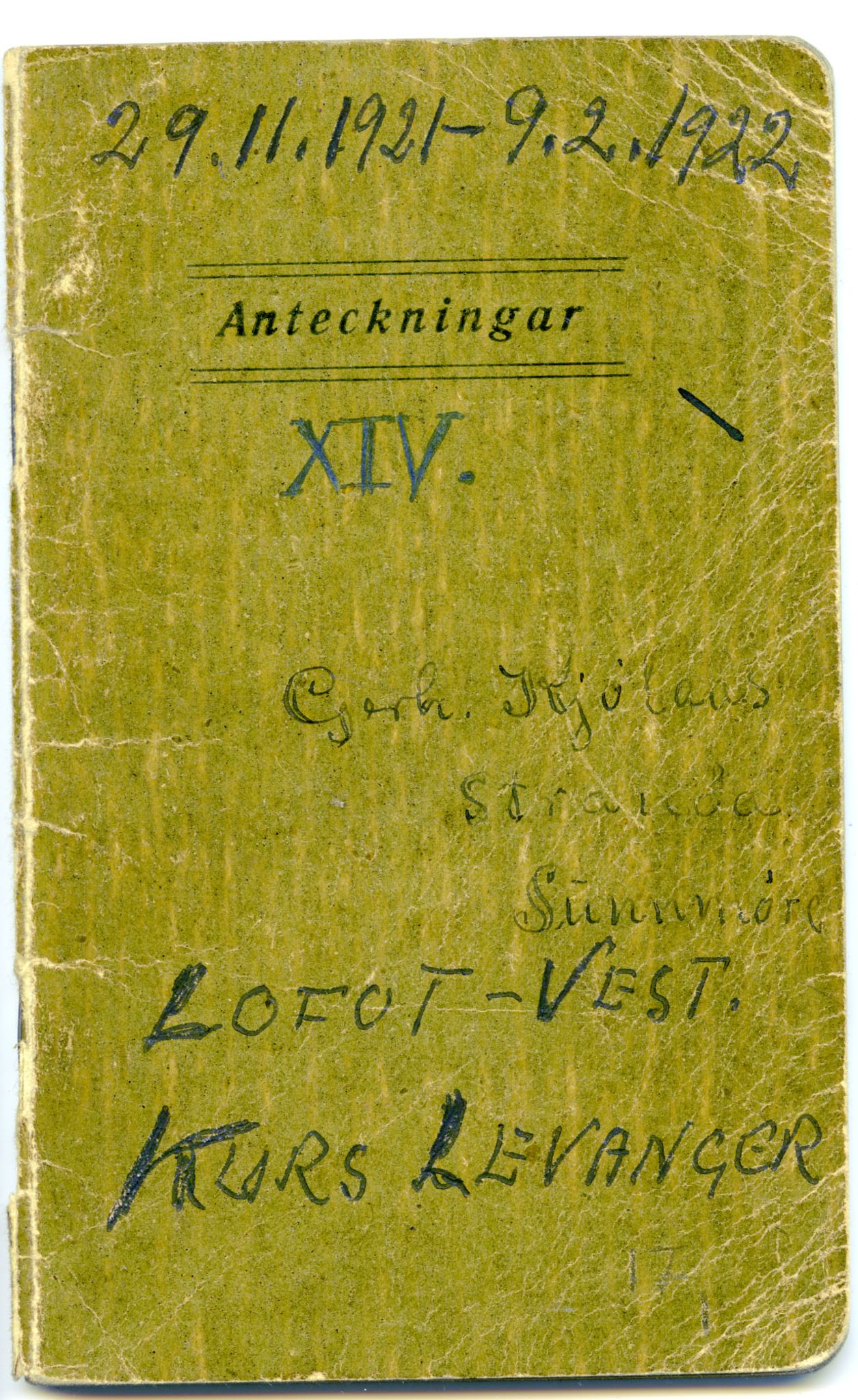 Gerhard Kjølås-arkivet, FMFB/A-1081/F/L0017: Bok XIV, 1921-1922