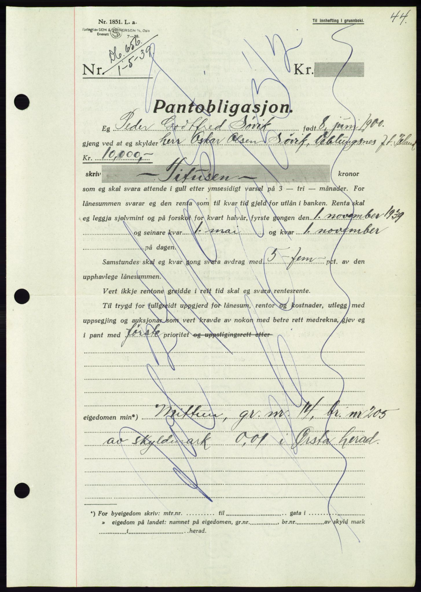 Søre Sunnmøre sorenskriveri, AV/SAT-A-4122/1/2/2C/L0068: Pantebok nr. 62, 1939-1939, Dagboknr: 656/1939