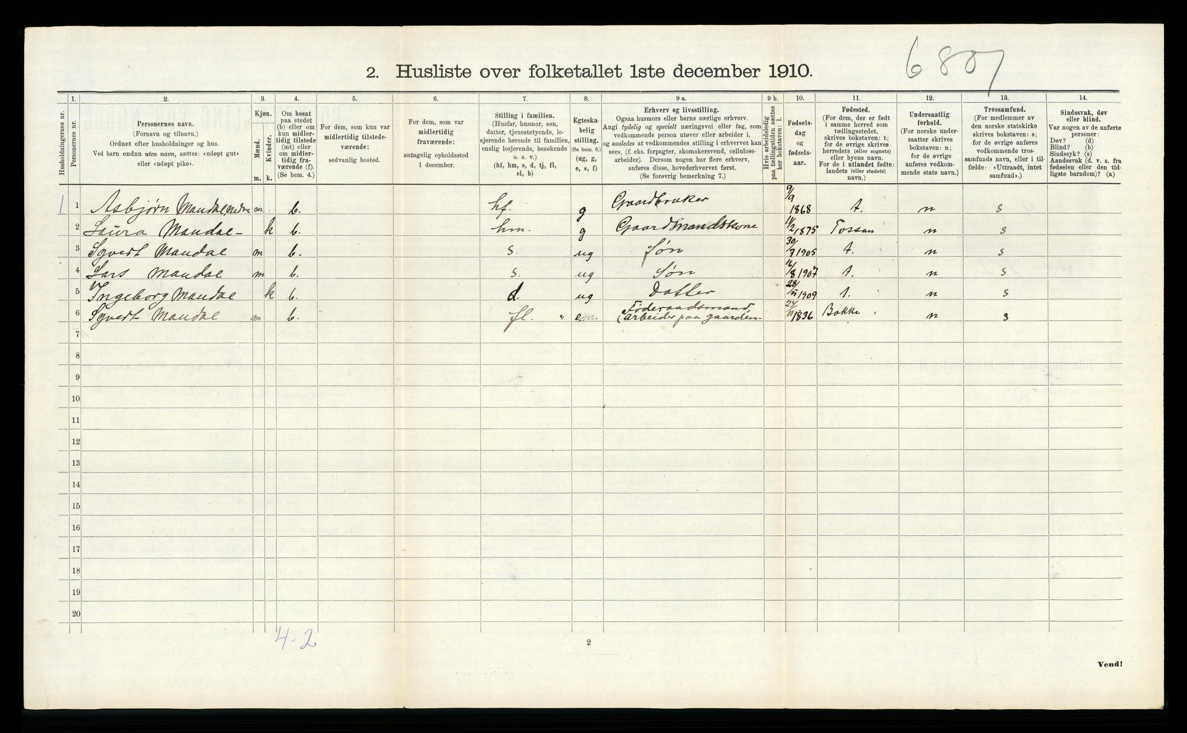 RA, Folketelling 1910 for 1114 Bjerkreim herred, 1910, s. 301