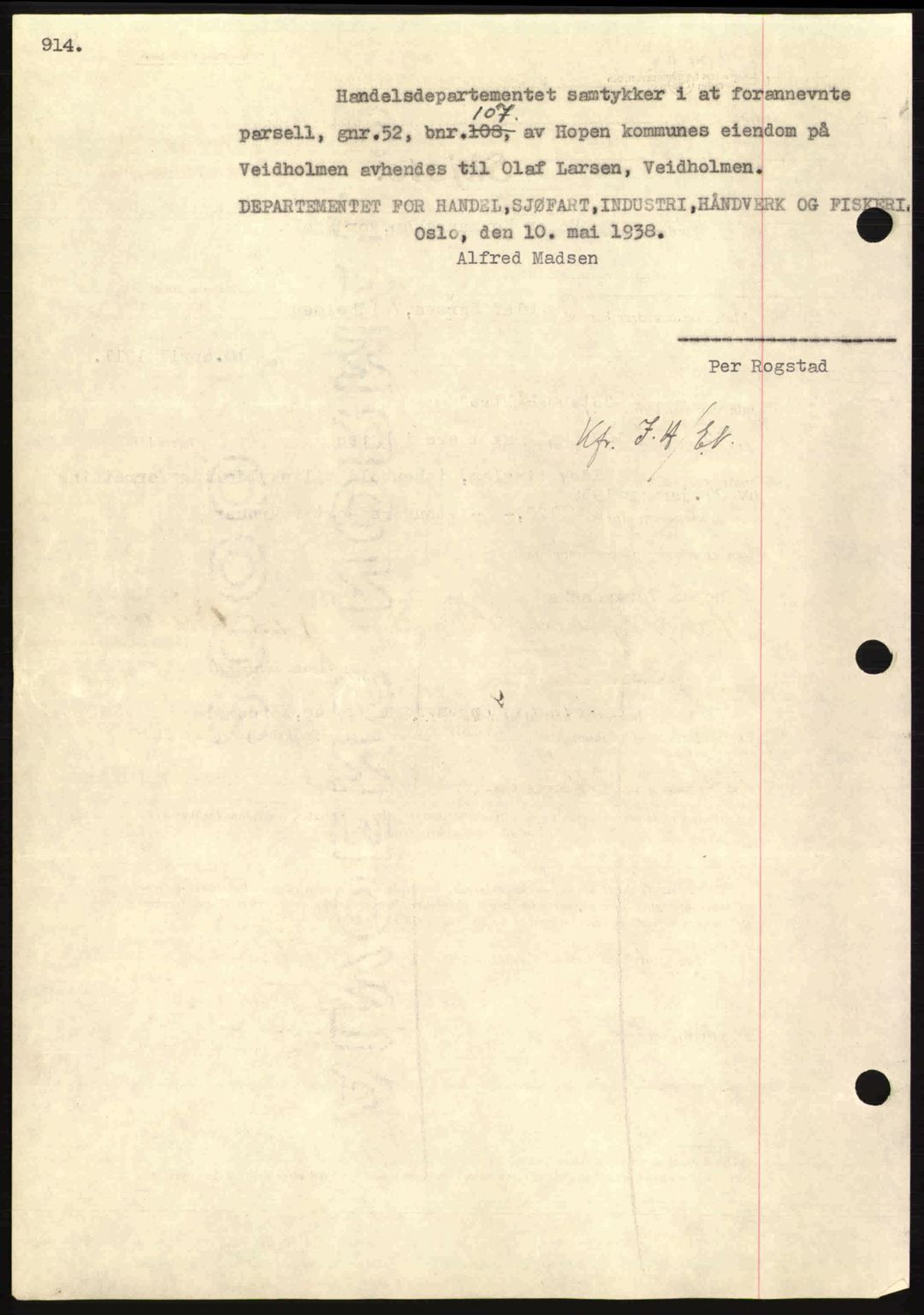 Nordmøre sorenskriveri, AV/SAT-A-4132/1/2/2Ca: Pantebok nr. A83, 1938-1938, Dagboknr: 1399/1938