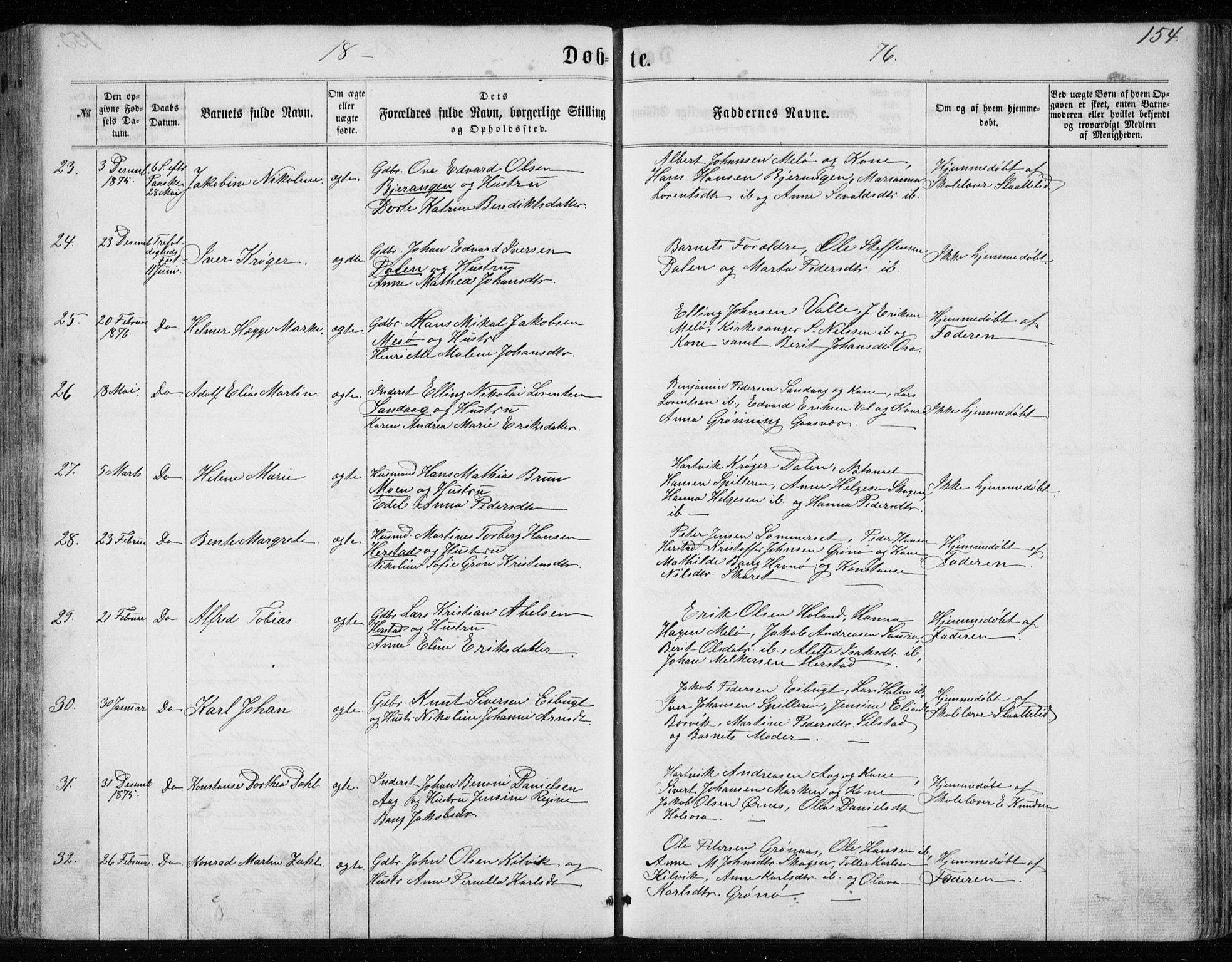 Ministerialprotokoller, klokkerbøker og fødselsregistre - Nordland, SAT/A-1459/843/L0634: Klokkerbok nr. 843C03, 1860-1884, s. 154