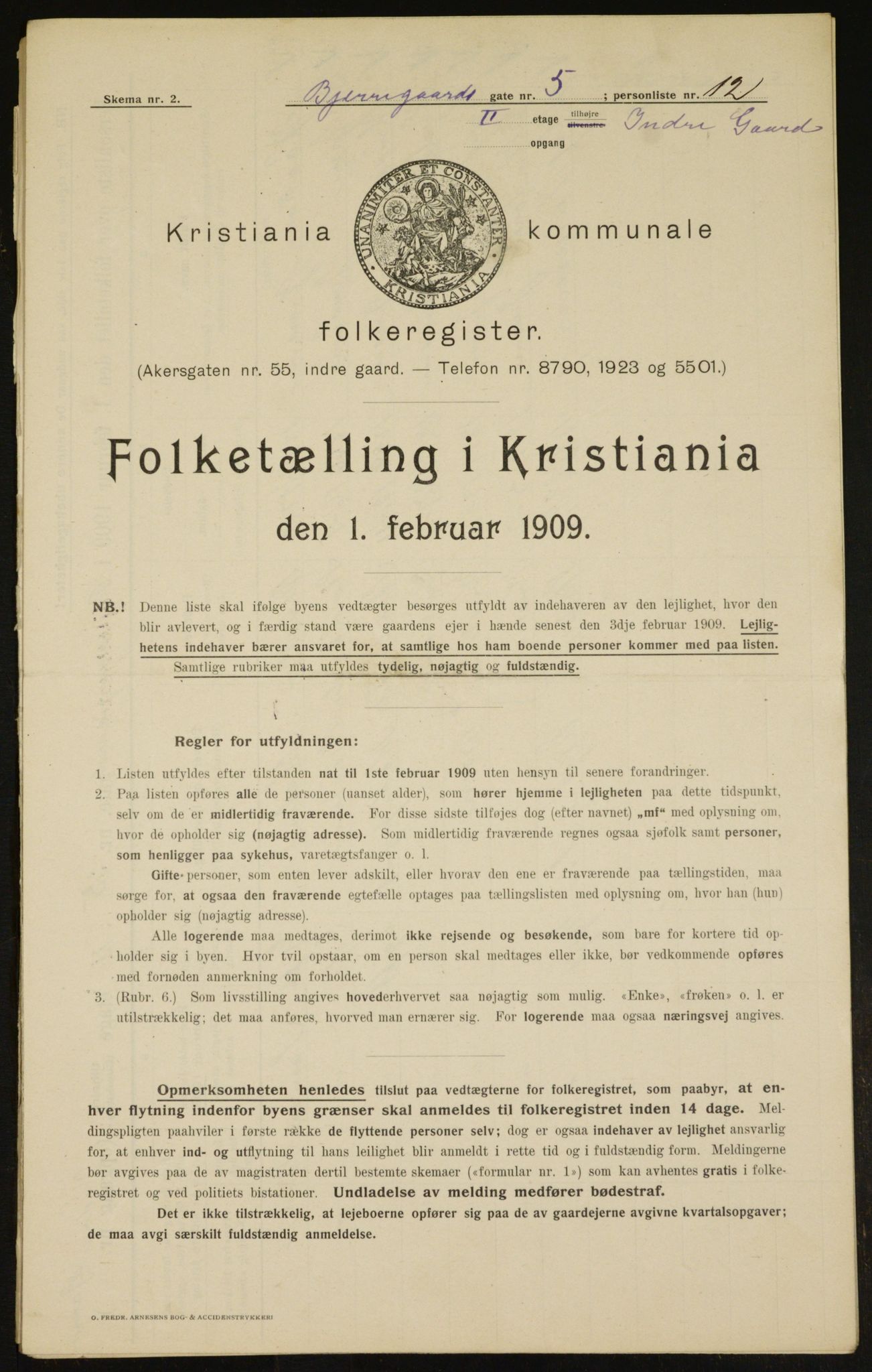 OBA, Kommunal folketelling 1.2.1909 for Kristiania kjøpstad, 1909, s. 5181