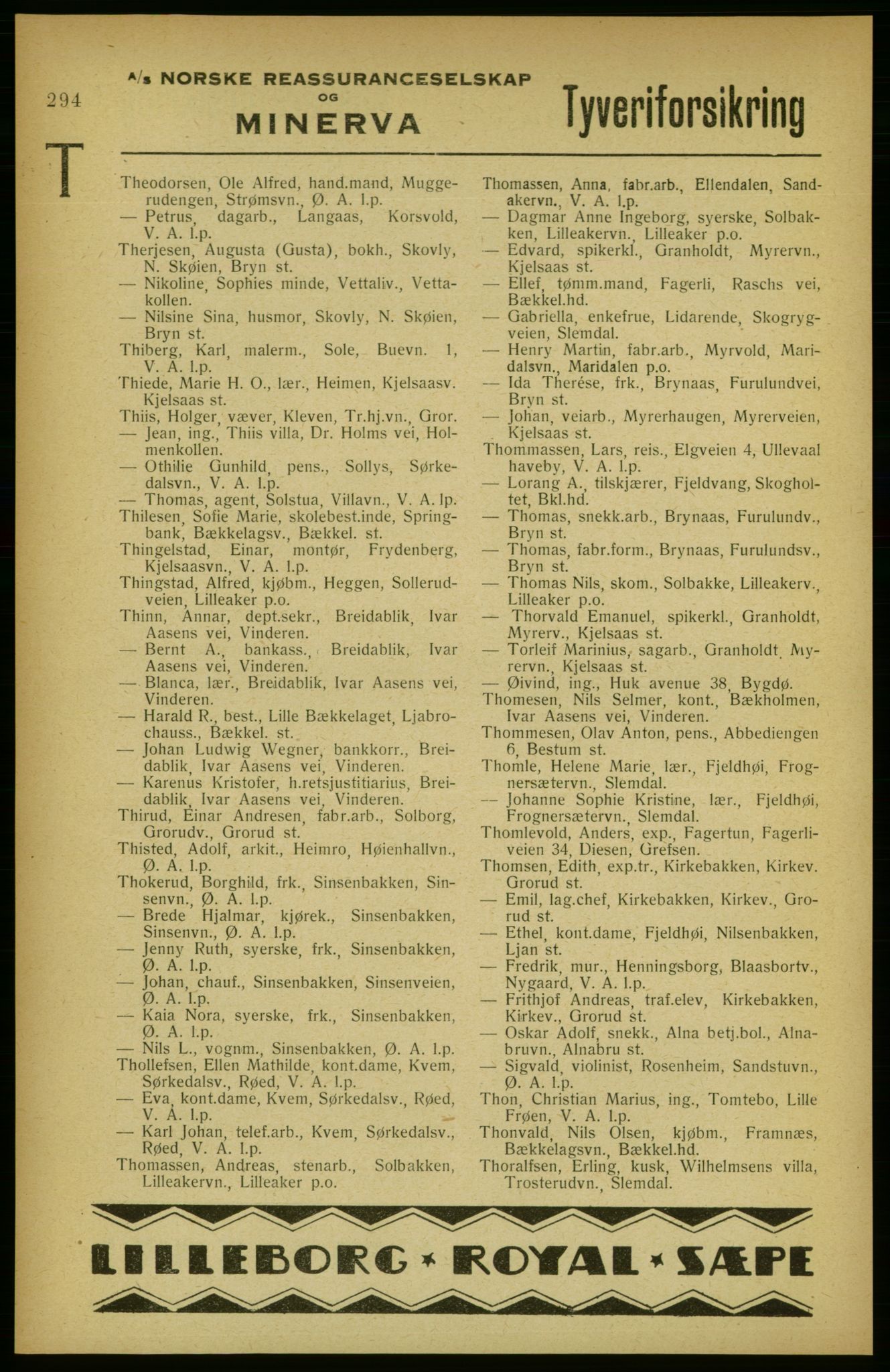 Aker adressebok/adressekalender, PUBL/001/A/002: Akers adressekalender, 1922, s. 294