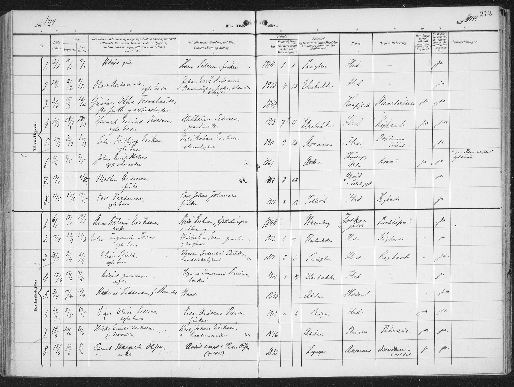 Alta sokneprestkontor, AV/SATØ-S-1338/H/Ha/L0005.kirke: Ministerialbok nr. 5, 1904-1918, s. 273