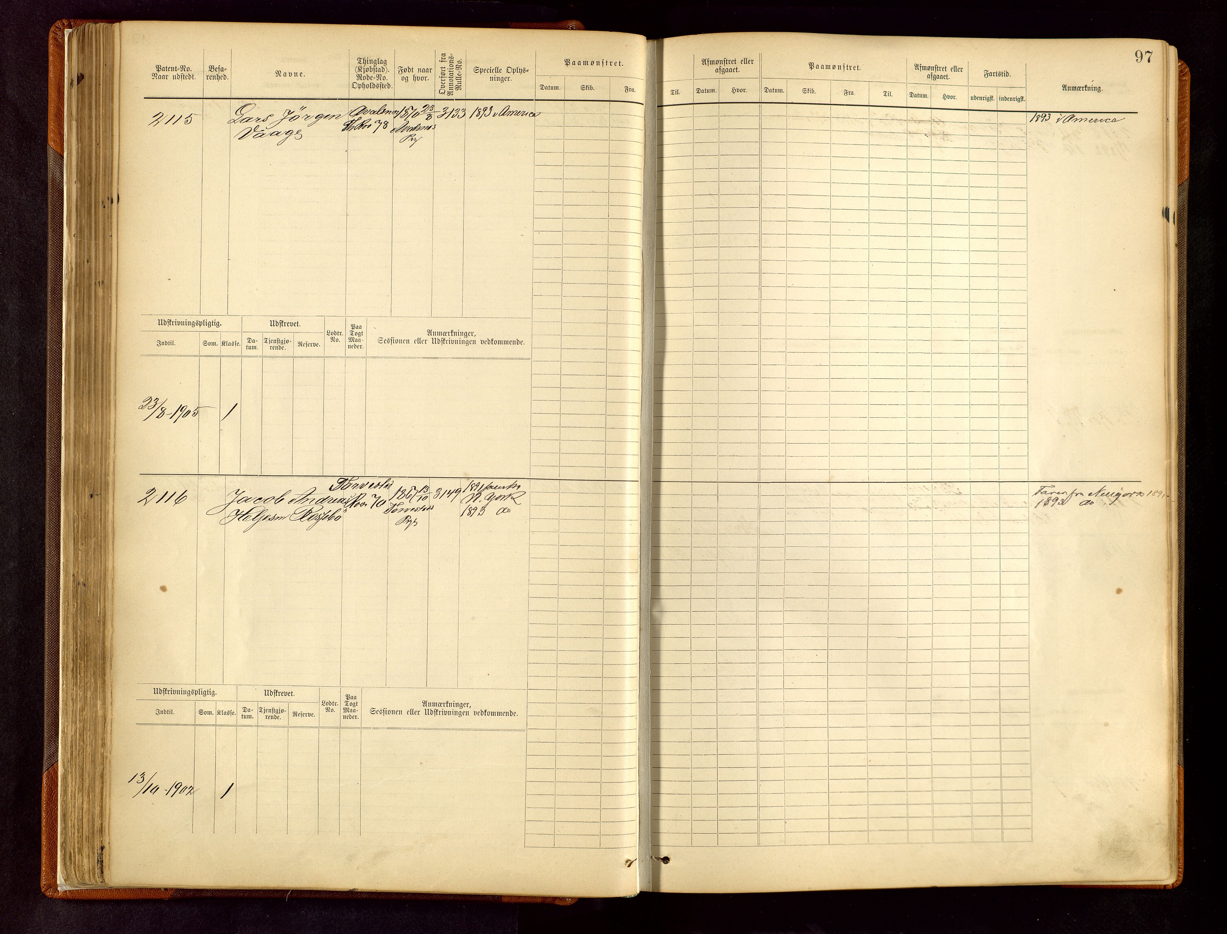 Haugesund sjømannskontor, AV/SAST-A-102007/F/Fb/Fbb/L0008: Sjøfartsrulle Haugesund krets nr. 1923-3832, 1885-1948, s. 97