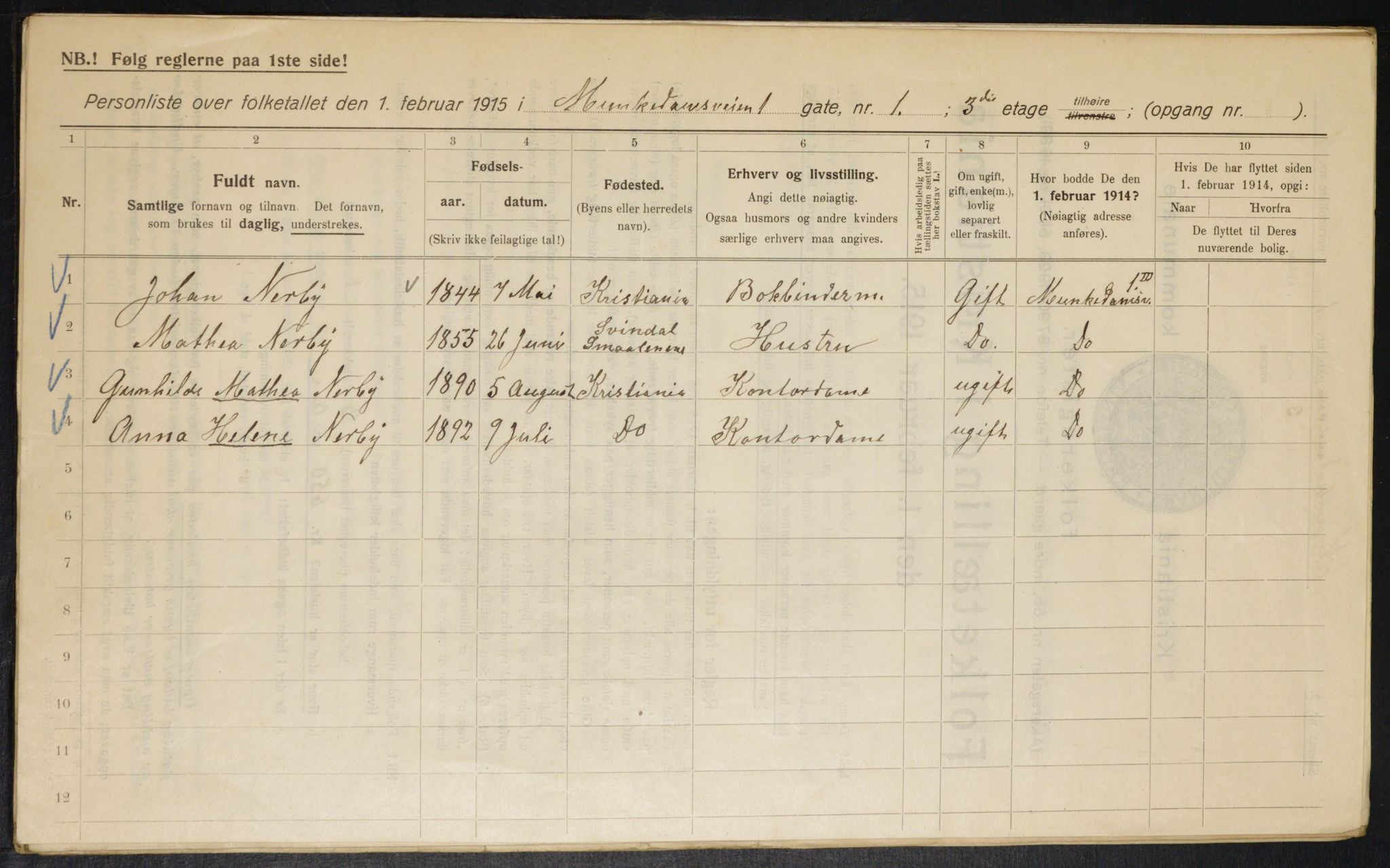 OBA, Kommunal folketelling 1.2.1915 for Kristiania, 1915, s. 66146