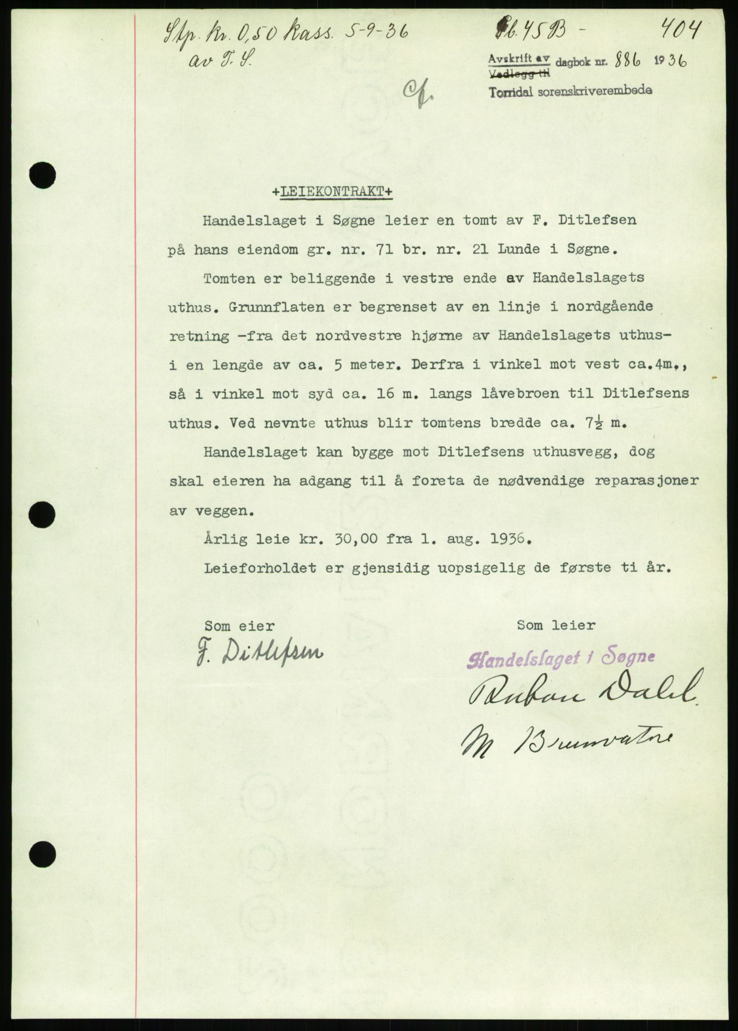Torridal sorenskriveri, AV/SAK-1221-0012/G/Gb/Gbb/L0001: Pantebok nr. 45b, 1936-1936, s. 404, Dagboknr: 886/1936