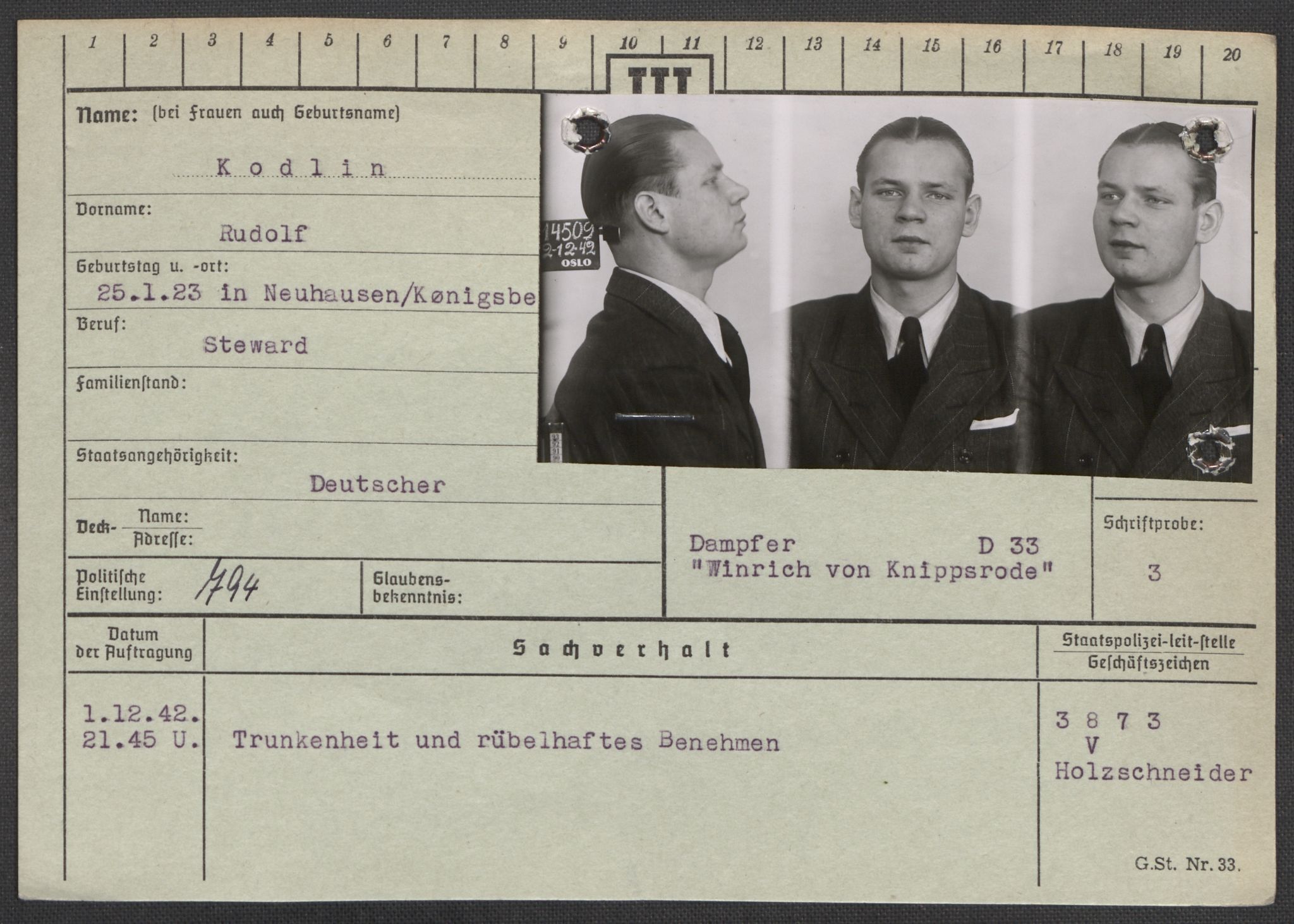 Befehlshaber der Sicherheitspolizei und des SD, AV/RA-RAFA-5969/E/Ea/Eaa/L0006: Register over norske fanger i Møllergata 19: Kj-Lund, 1940-1945, s. 226