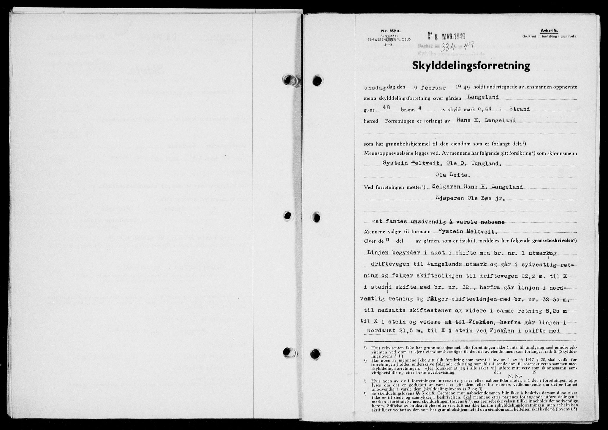 Ryfylke tingrett, SAST/A-100055/001/II/IIB/L0104: Pantebok nr. 83, 1948-1949, Dagboknr: 334/1949