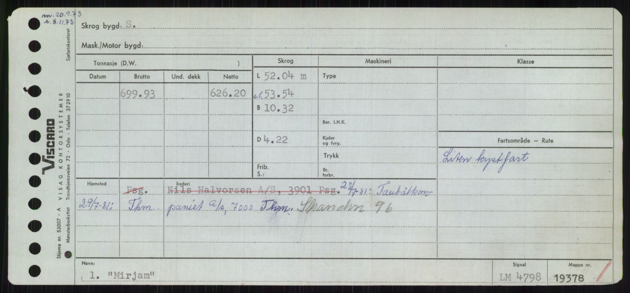 Sjøfartsdirektoratet med forløpere, Skipsmålingen, RA/S-1627/H/Hc/L0001: Lektere, A-Y, s. 303