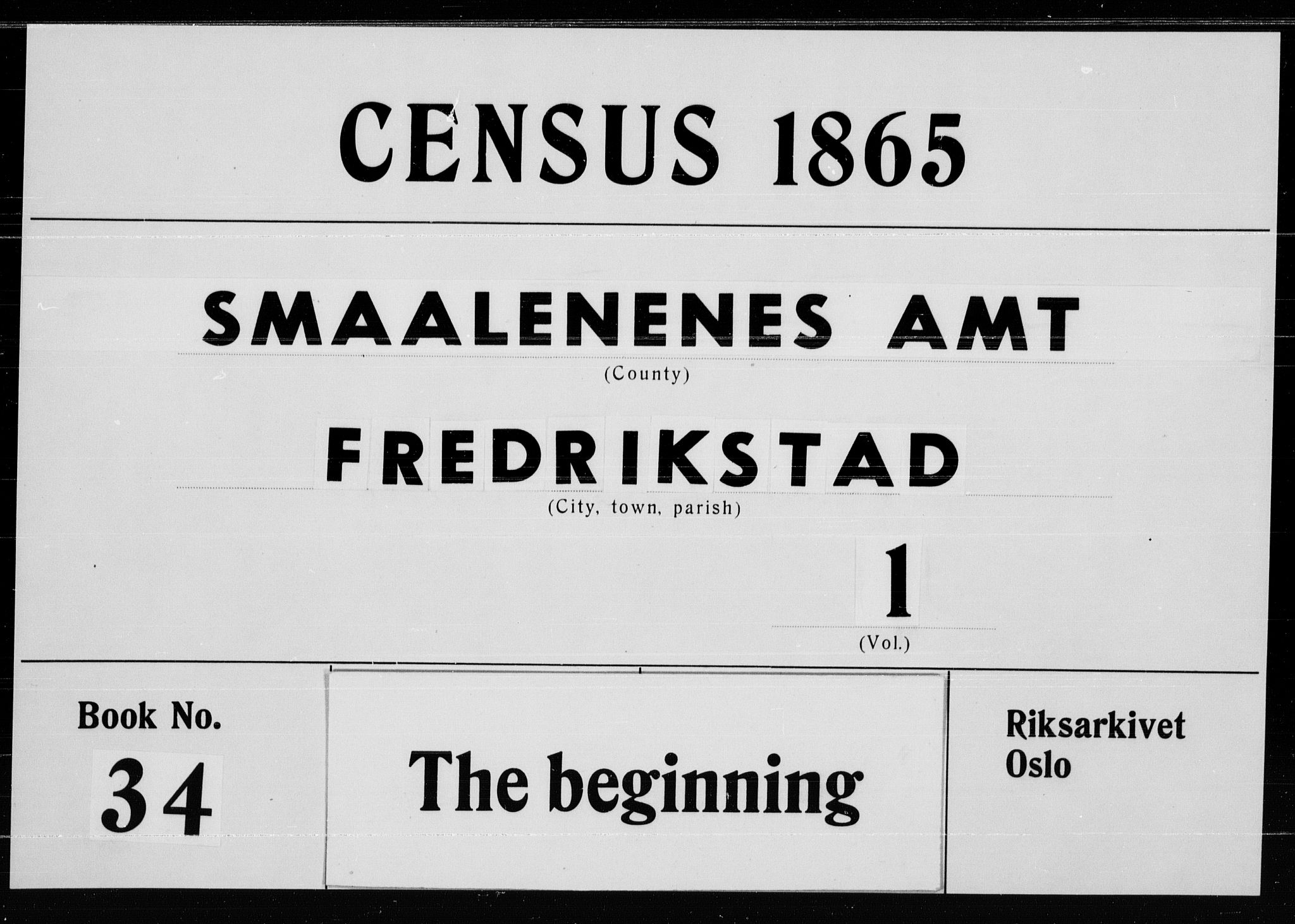 RA, Folketelling 1865 for 0103B Fredrikstad prestegjeld, Fredrikstad kjøpstad, 1865, s. 1