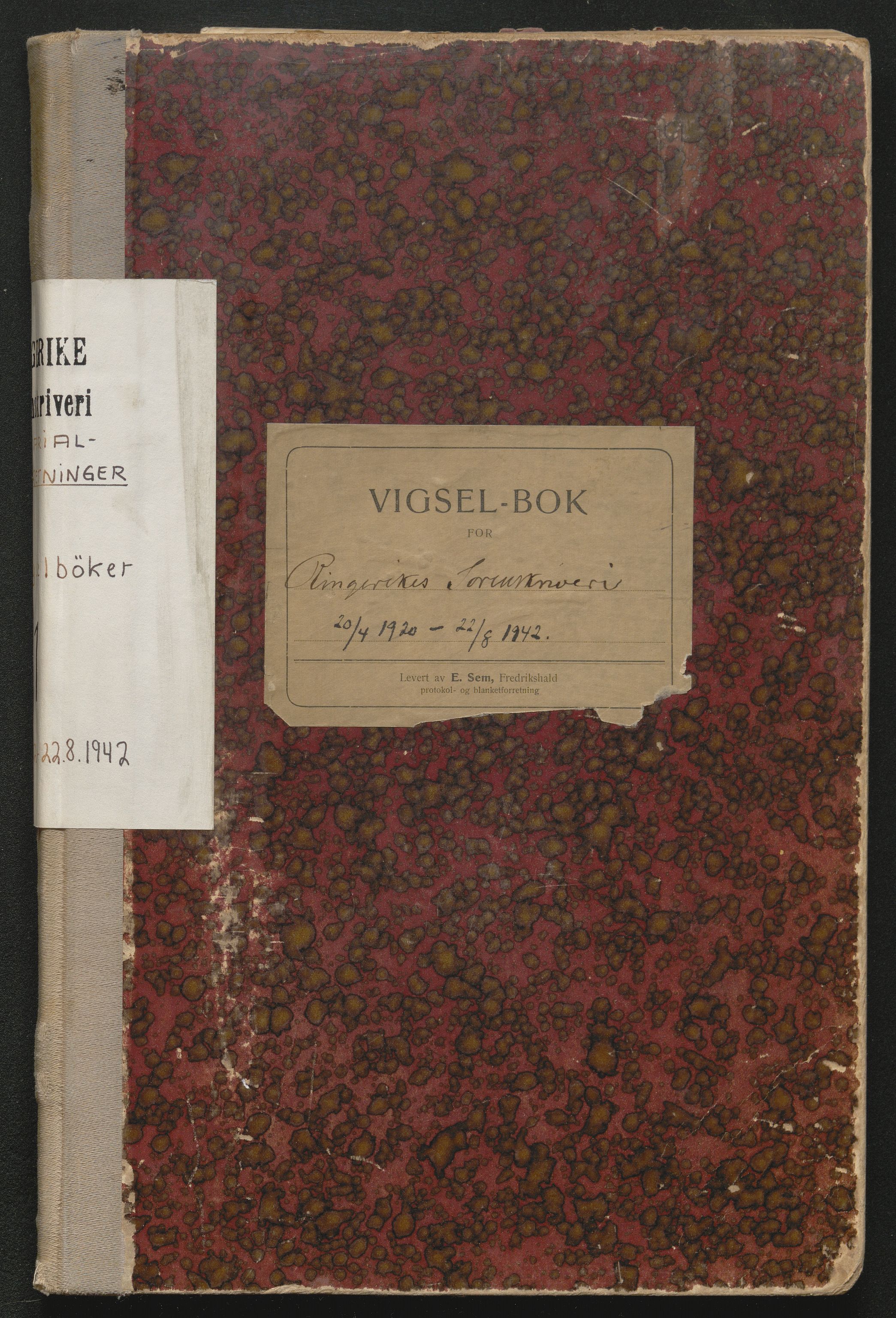 Ringerike sorenskriveri, AV/SAKO-A-105/L/Lc/L0001: Vigselsbok, 1920-1942