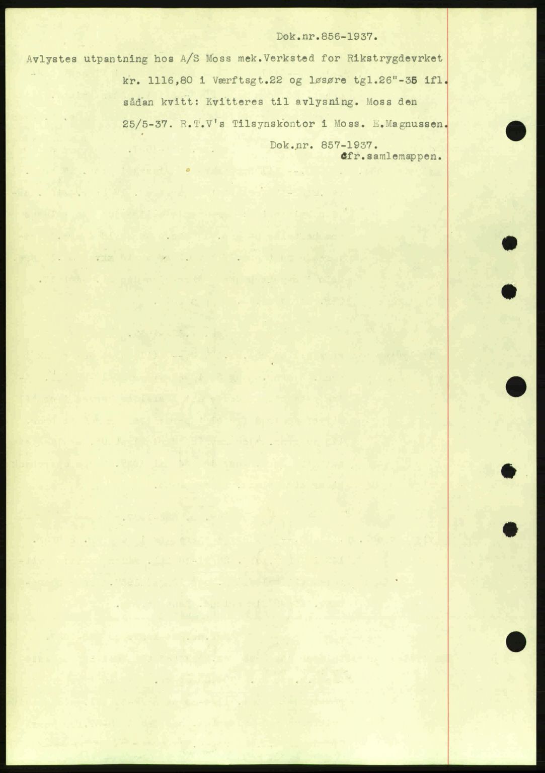 Moss sorenskriveri, SAO/A-10168: Pantebok nr. B3, 1937-1937, Dagboknr: 856/1937