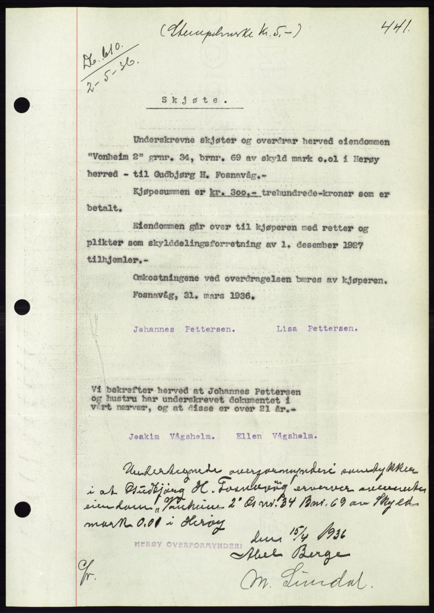 Søre Sunnmøre sorenskriveri, AV/SAT-A-4122/1/2/2C/L0060: Pantebok nr. 54, 1935-1936, Tingl.dato: 02.05.1936