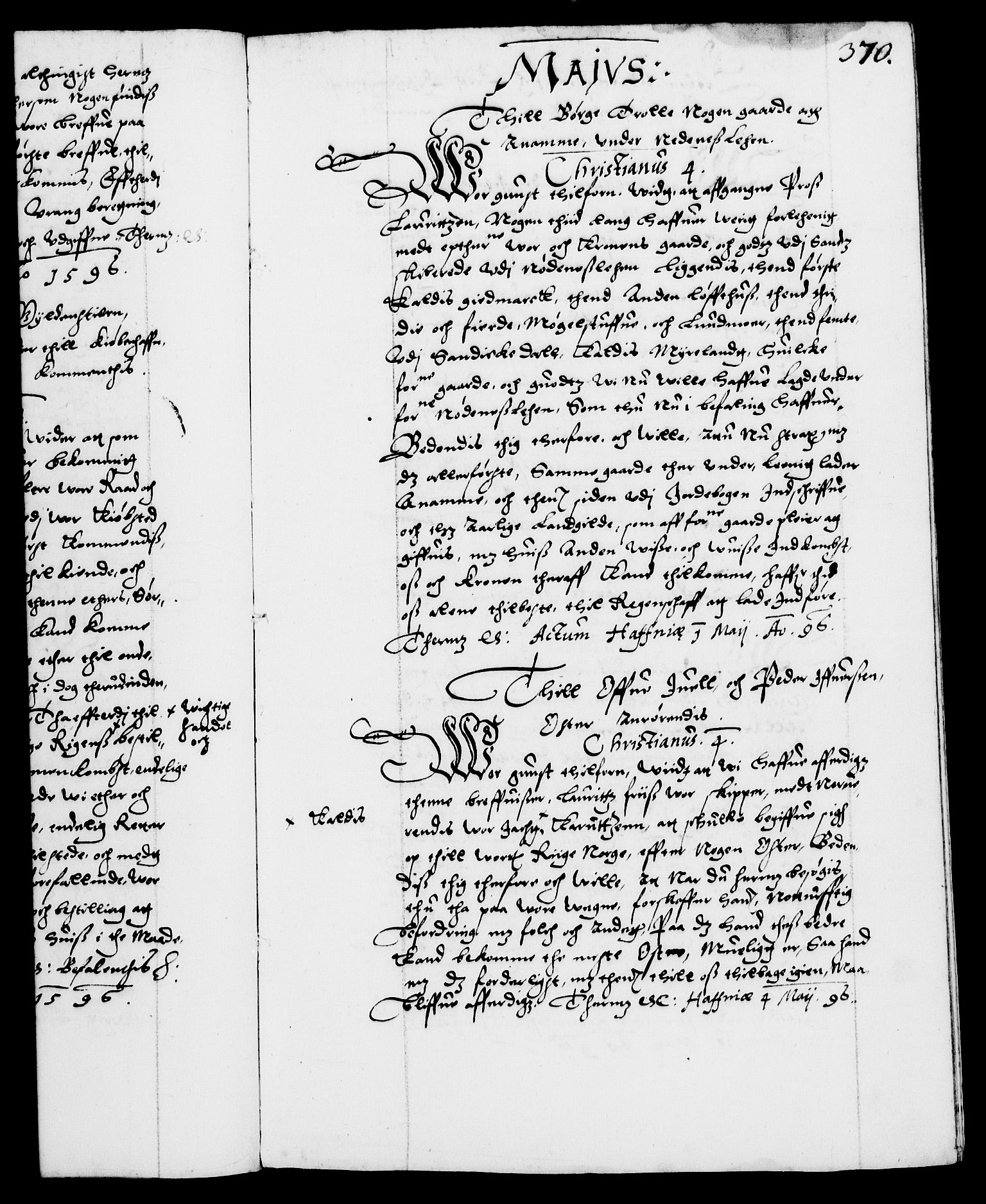 Danske Kanselli 1572-1799, AV/RA-EA-3023/F/Fc/Fca/Fcab/L0002: Norske tegnelser (mikrofilm), 1588-1596, s. 370a