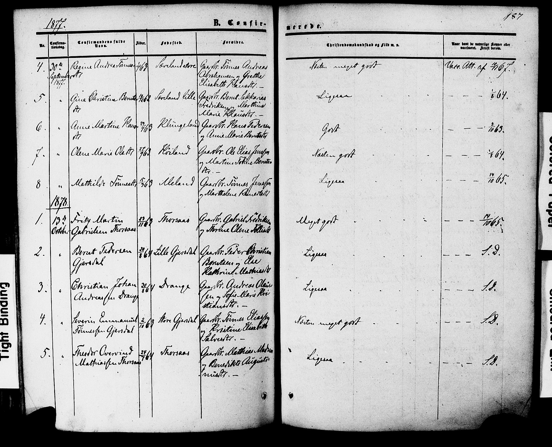 Herad sokneprestkontor, SAK/1111-0018/F/Fa/Faa/L0005: Ministerialbok nr. A 5, 1853-1886, s. 187