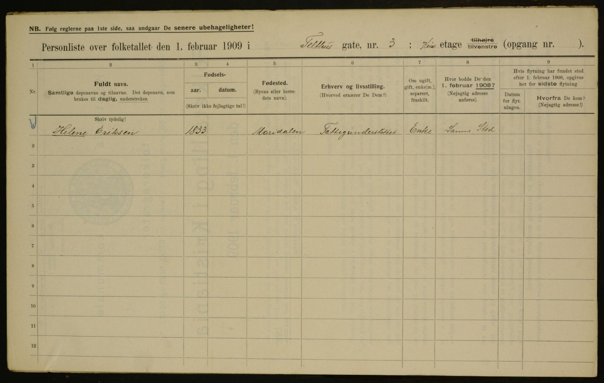 OBA, Kommunal folketelling 1.2.1909 for Kristiania kjøpstad, 1909, s. 97502