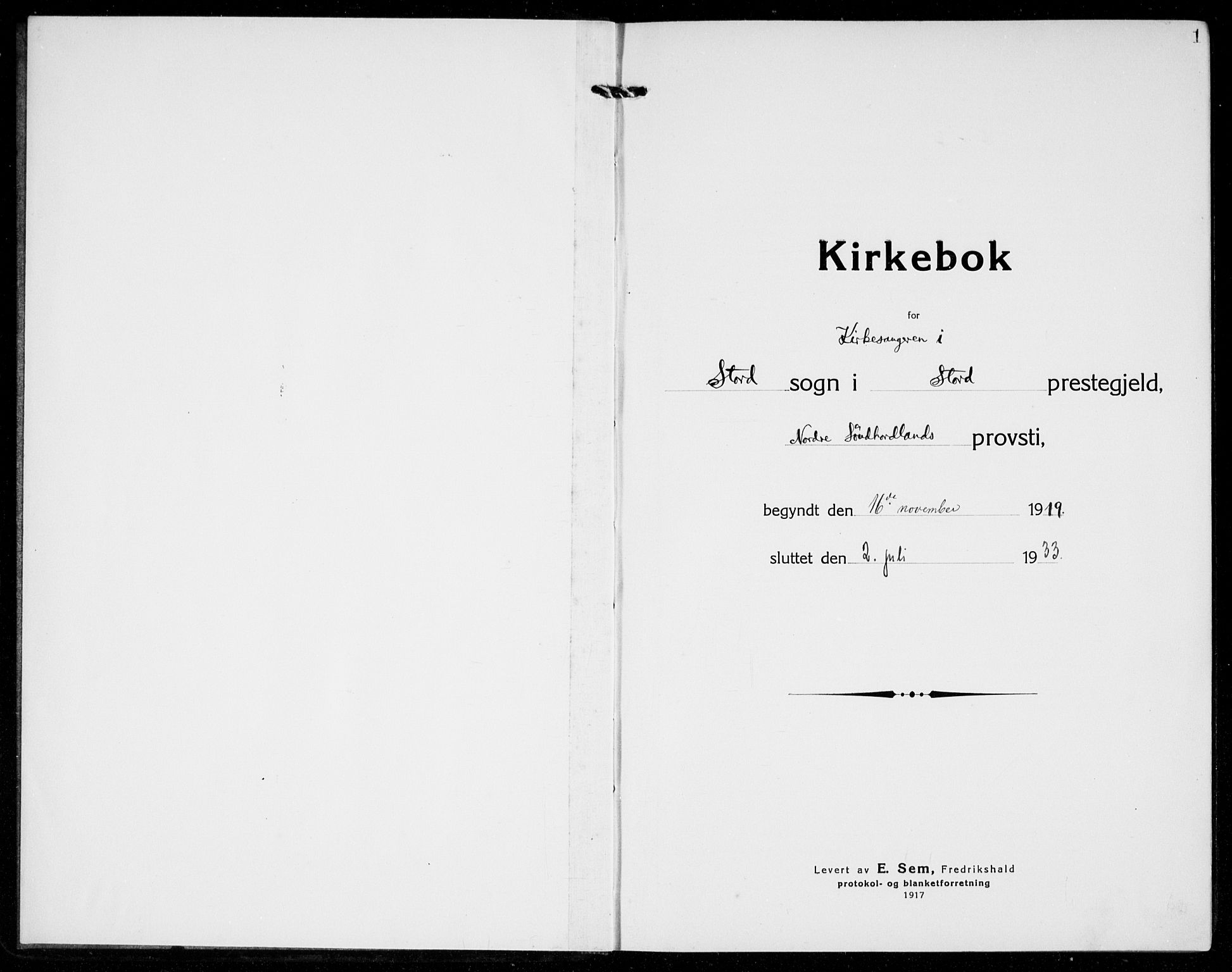 Stord sokneprestembete, SAB/A-78201/H/Hab: Klokkerbok nr. A 4, 1919-1933, s. 1