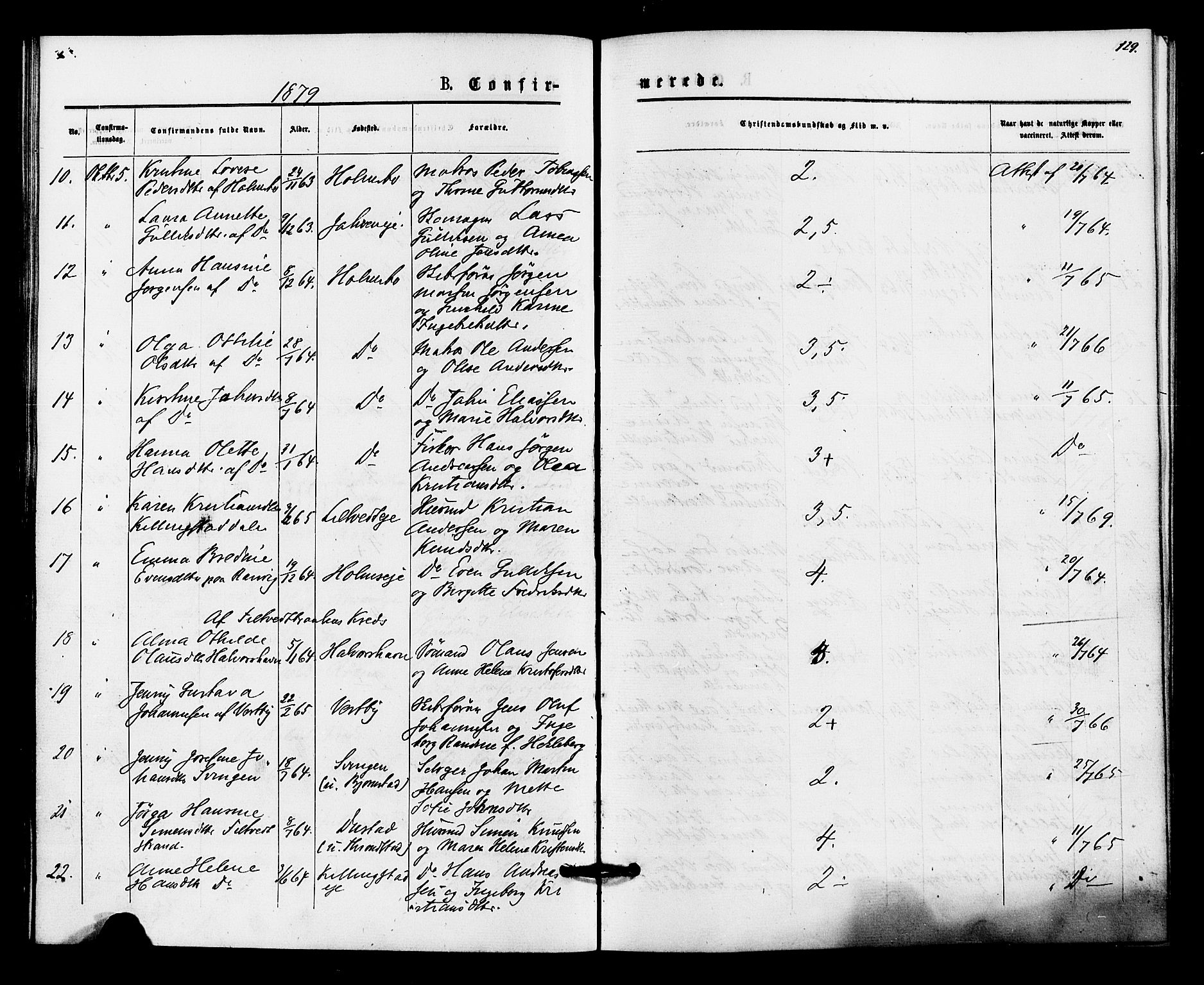 Hurum kirkebøker, AV/SAKO-A-229/F/Fa/L0013: Ministerialbok nr. 13, 1876-1881, s. 129