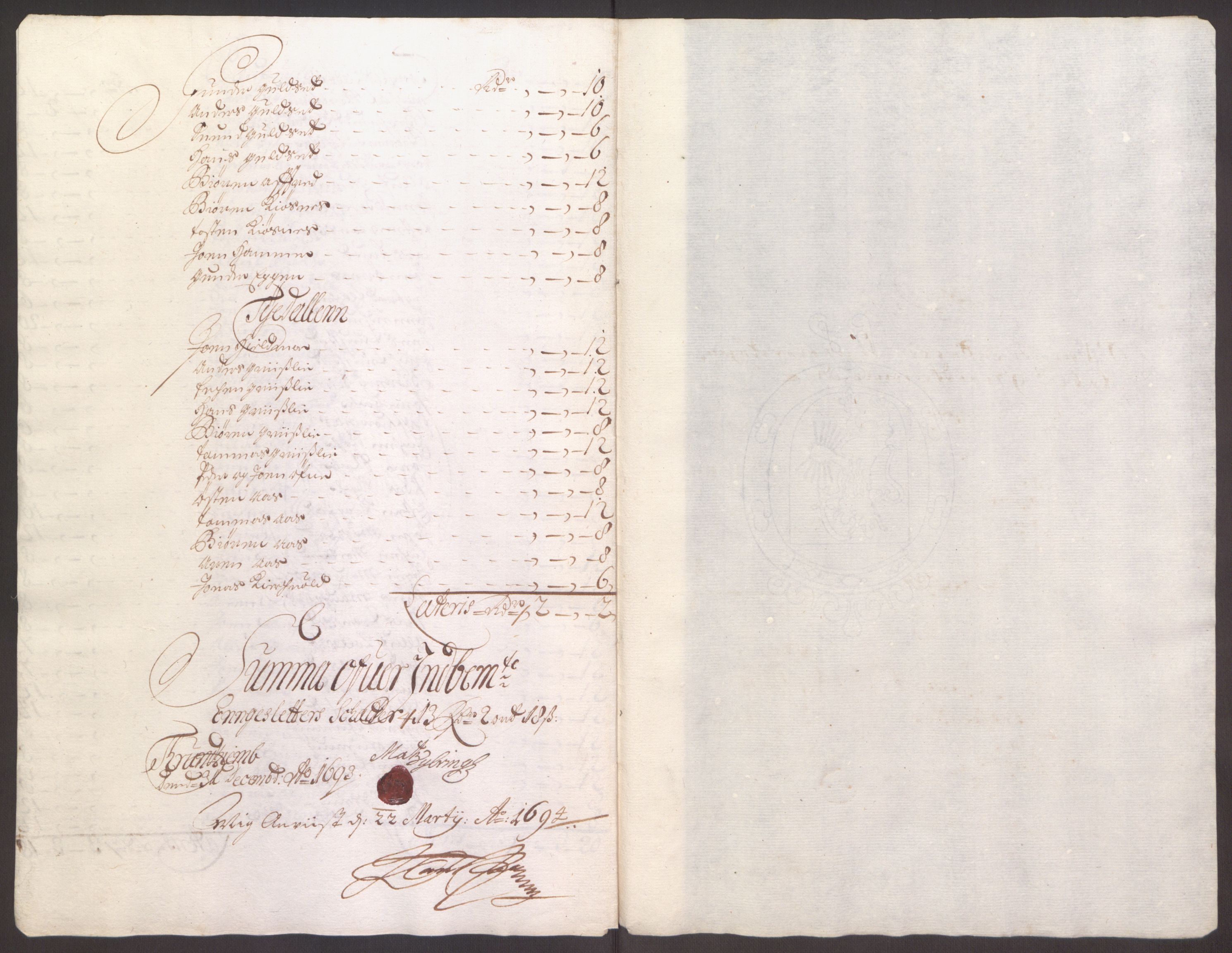 Rentekammeret inntil 1814, Reviderte regnskaper, Fogderegnskap, RA/EA-4092/R61/L4104: Fogderegnskap Strinda og Selbu, 1693-1694, s. 67