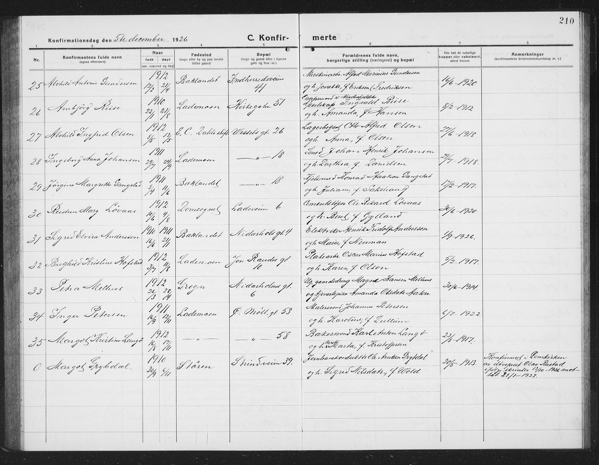 Ministerialprotokoller, klokkerbøker og fødselsregistre - Sør-Trøndelag, SAT/A-1456/605/L0258: Klokkerbok nr. 605C05, 1918-1930, s. 210