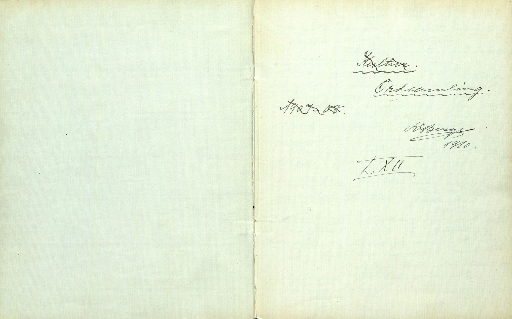 Rikard Berge, TEMU/TGM-A-1003/F/L0003/0002: 061-100 Innholdslister / 62 Ordsamling, 1910, s. 1