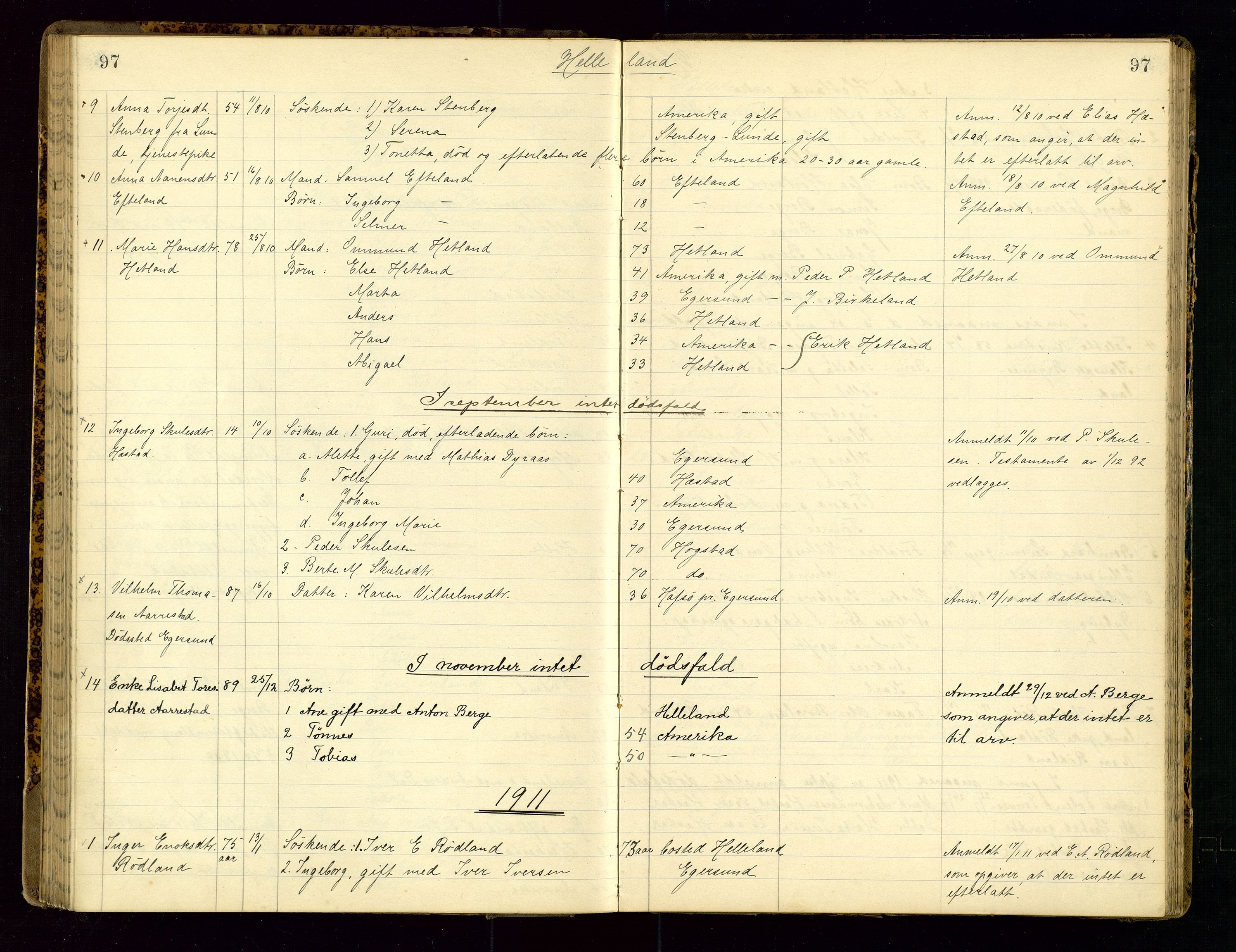 Dalane sorenskriveri, SAST/A-100309/001/5/52/L0001: DØDSFALLPROTOKOLL, 1904-1911, s. 97