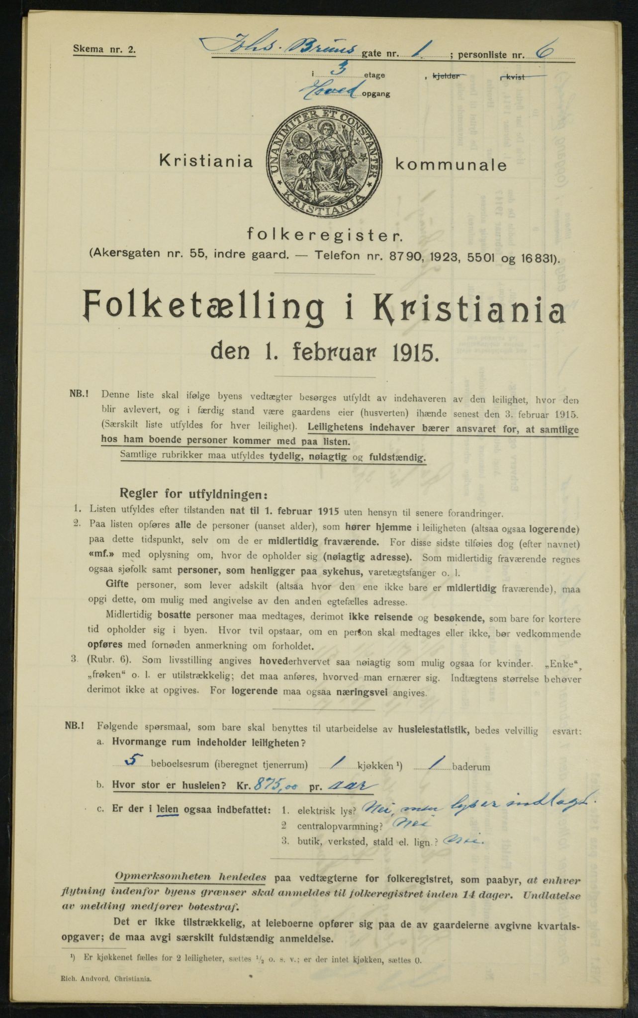 OBA, Kommunal folketelling 1.2.1915 for Kristiania, 1915, s. 46560