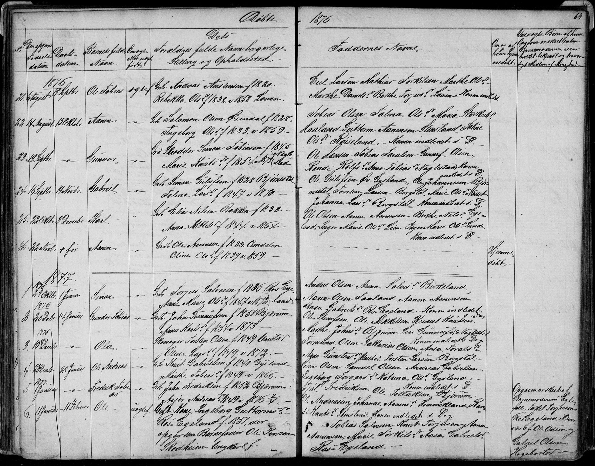 Hægebostad sokneprestkontor, SAK/1111-0024/F/Fb/Fba/L0002: Klokkerbok nr. B 2, 1851-1882, s. 64