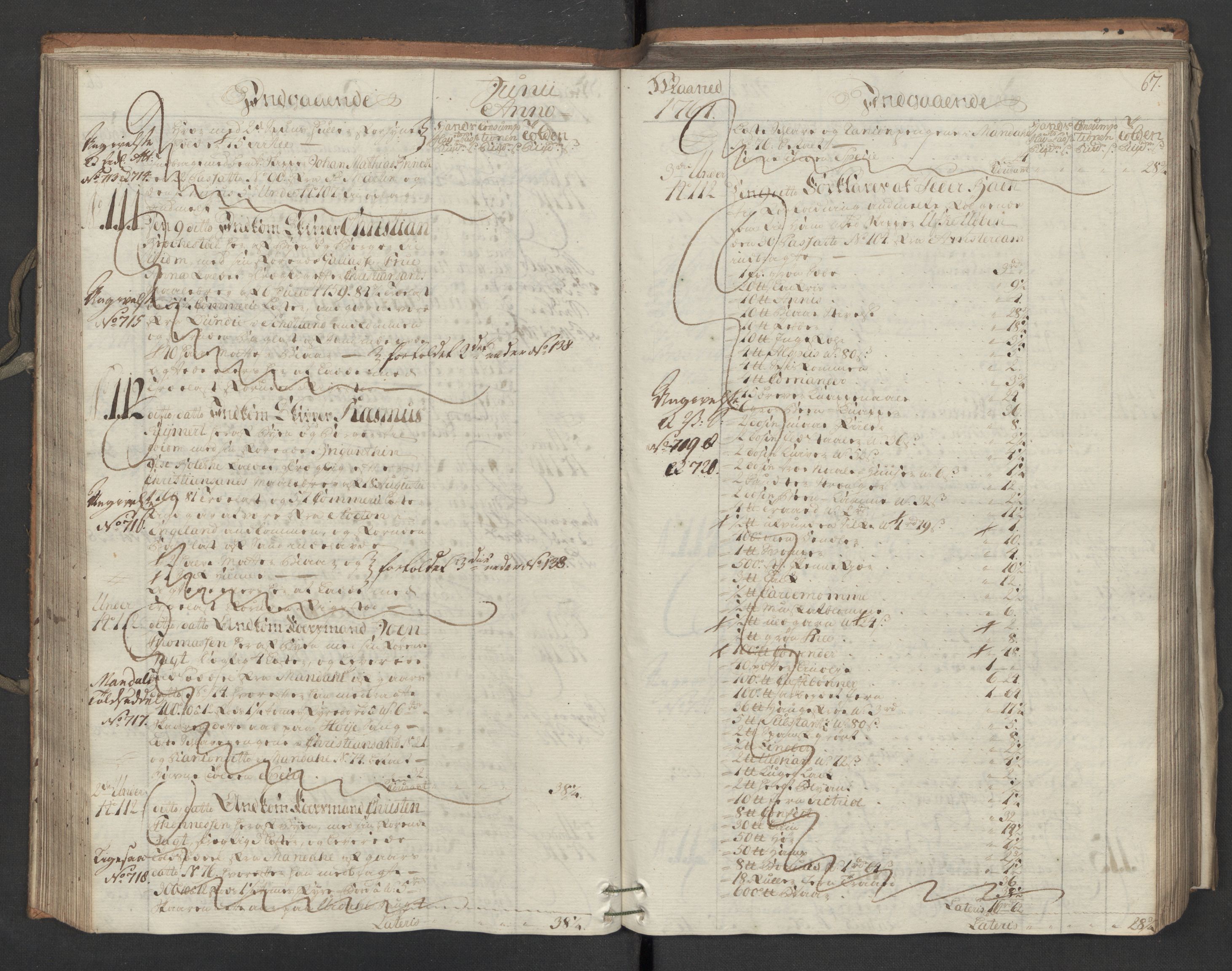 Generaltollkammeret, tollregnskaper, AV/RA-EA-5490/R16/L0054/0001: Tollregnskaper Kristiansand / Inngående hovedtollbok, 1764, s. 66b-67a