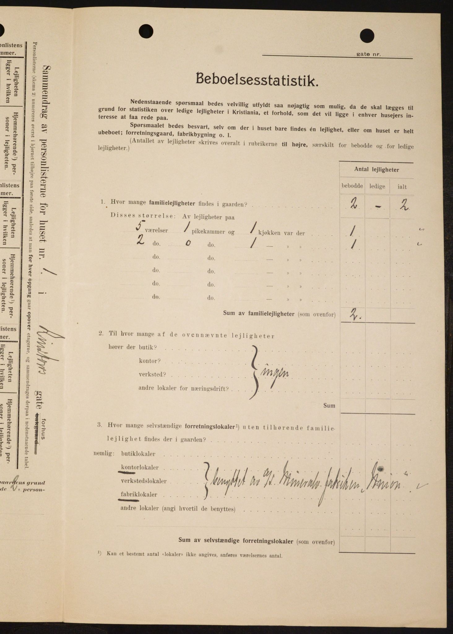 OBA, Kommunal folketelling 1.2.1909 for Kristiania kjøpstad, 1909, s. 52601