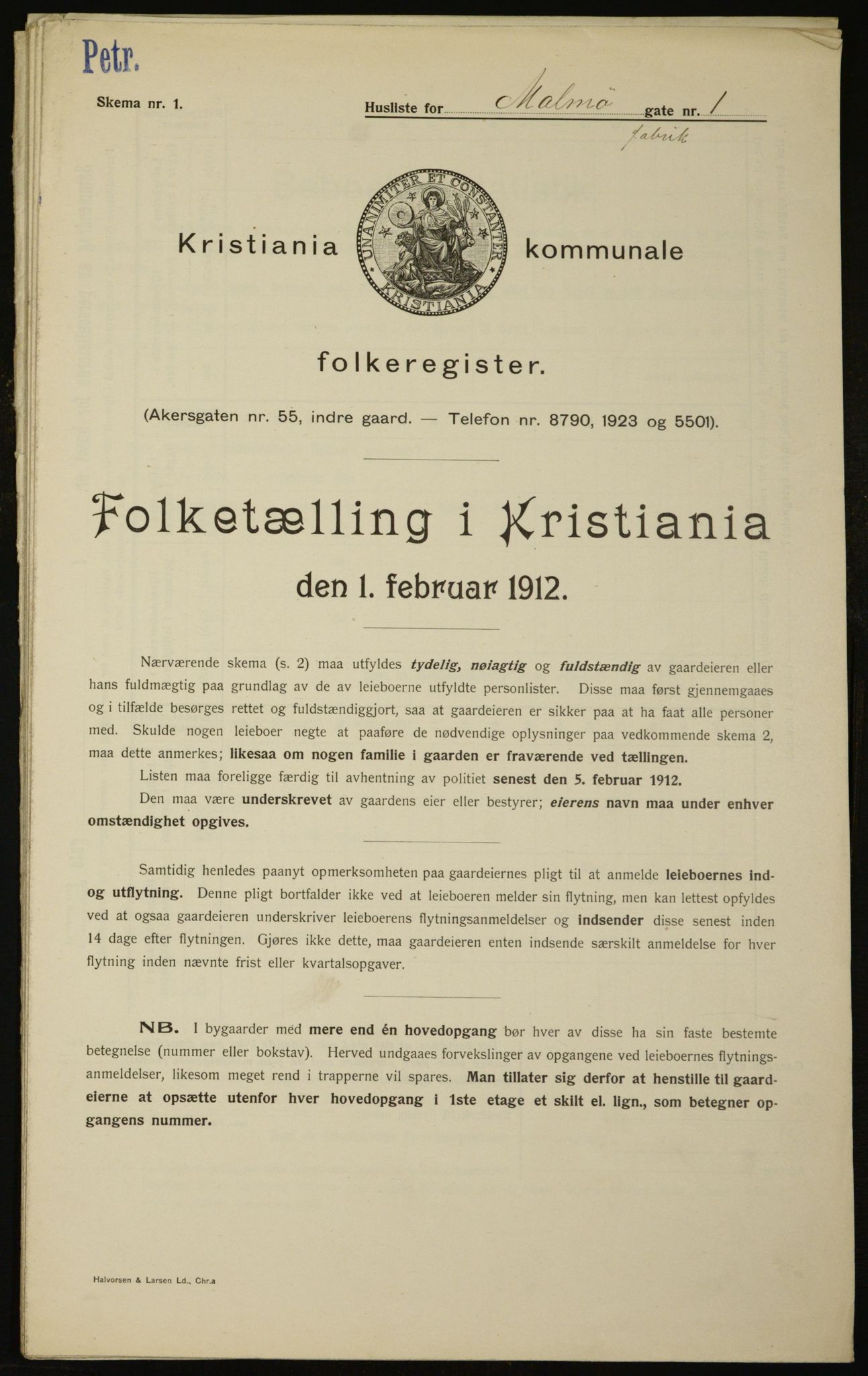 OBA, Kommunal folketelling 1.2.1912 for Kristiania, 1912, s. 60413