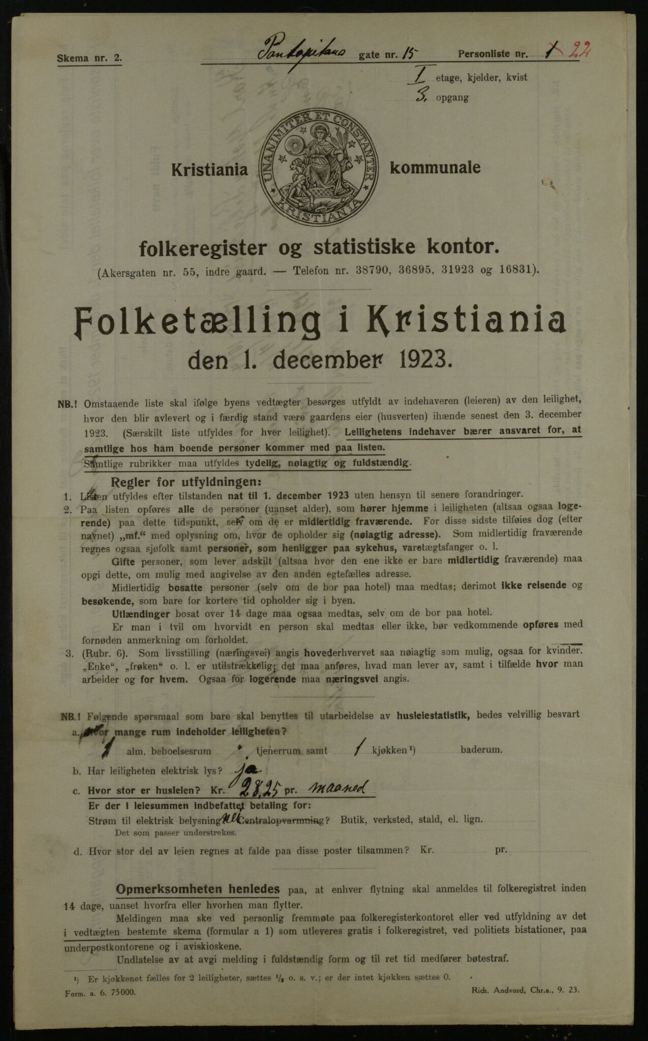 OBA, Kommunal folketelling 1.12.1923 for Kristiania, 1923, s. 89564