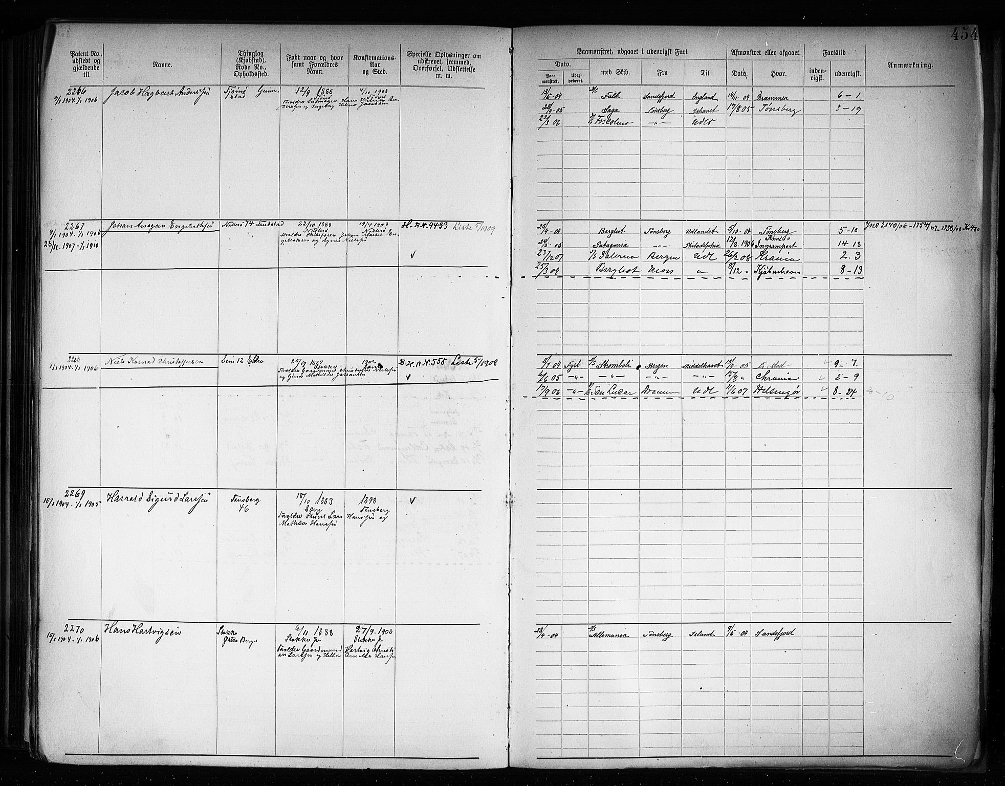 Tønsberg innrulleringskontor, AV/SAKO-A-786/F/Fb/L0008: Annotasjonsrulle Patent nr. 1-2405, 1894-1904, s. 455