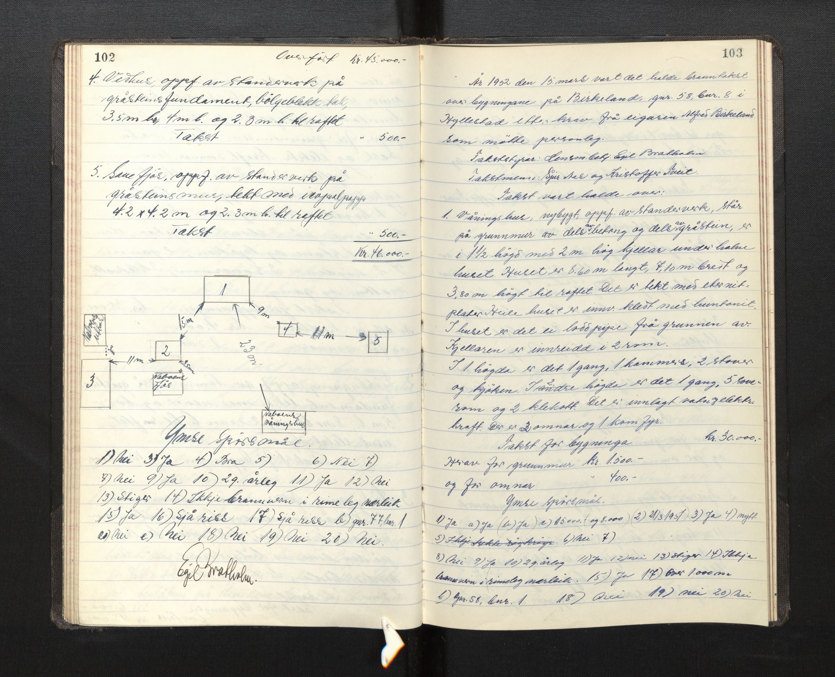 Lensmannen i Hyllestad, SAB/A-28301/0012/L0003: Branntakstprotokoll, 1950-1955, s. 102-103