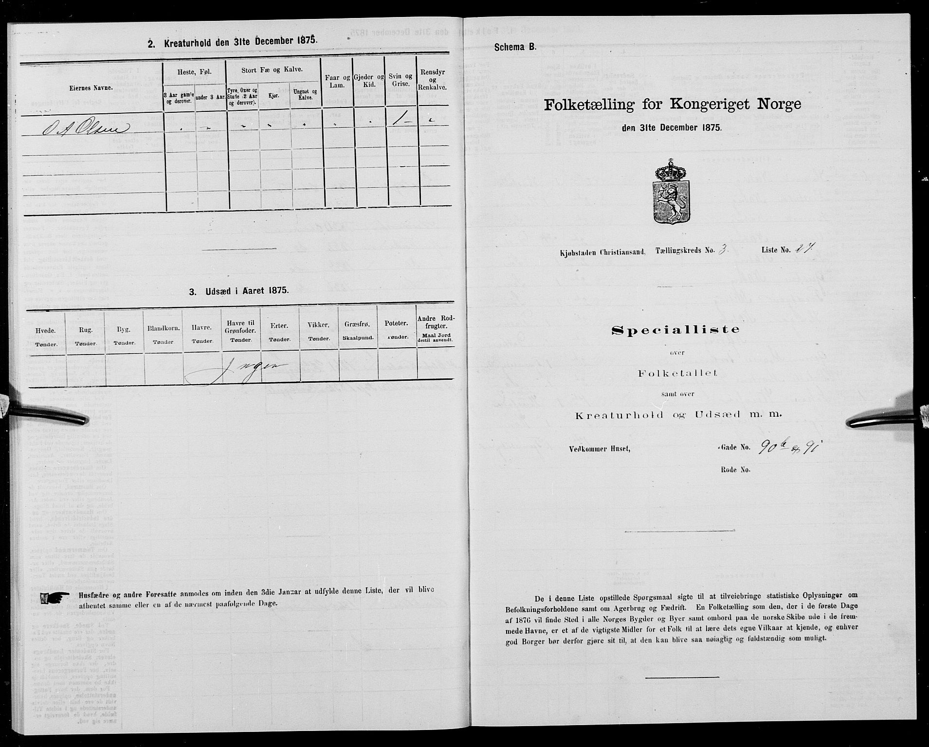 SAK, Folketelling 1875 for 1001P Kristiansand prestegjeld, 1875, s. 349