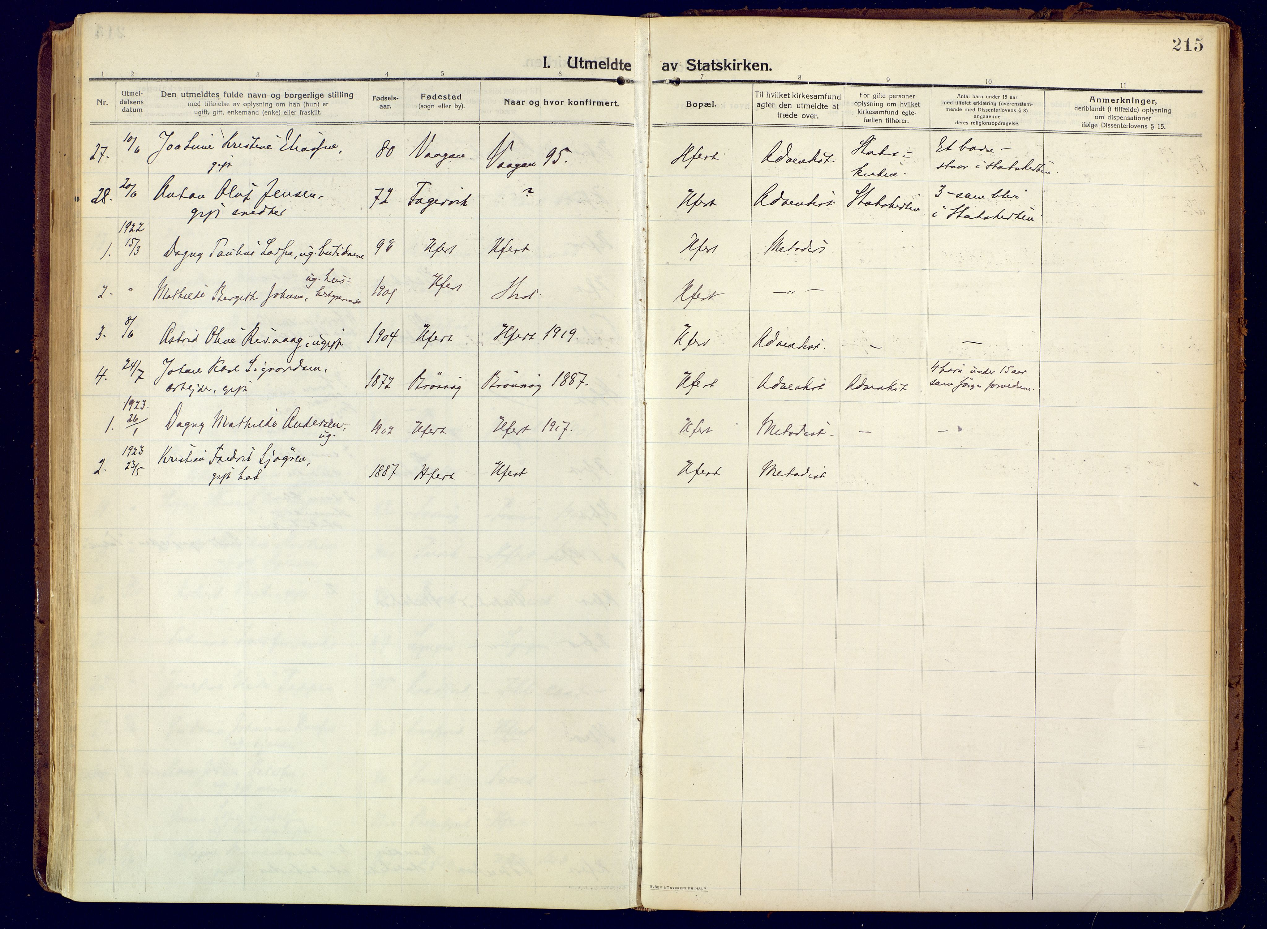 Hammerfest sokneprestkontor, SATØ/S-1347/H/Ha/L0015.kirke: Ministerialbok nr. 15, 1916-1923, s. 215