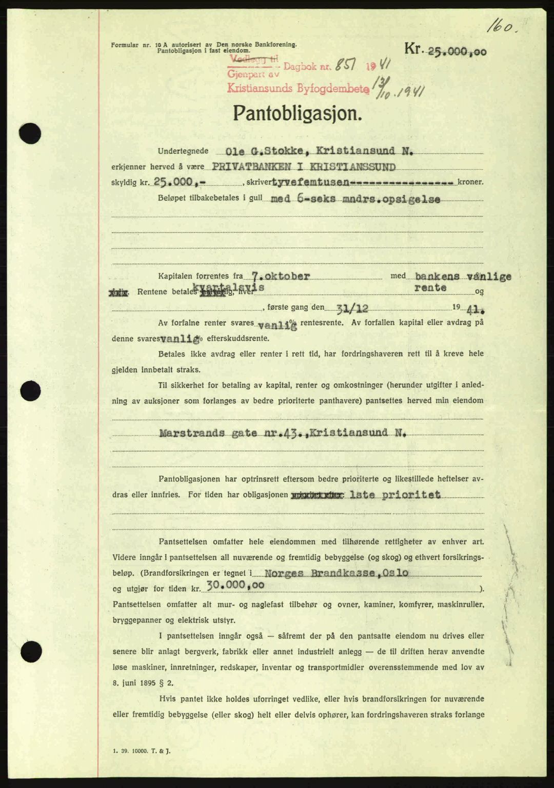 Kristiansund byfogd, AV/SAT-A-4587/A/27: Pantebok nr. 35, 1941-1942, Dagboknr: 851/1941