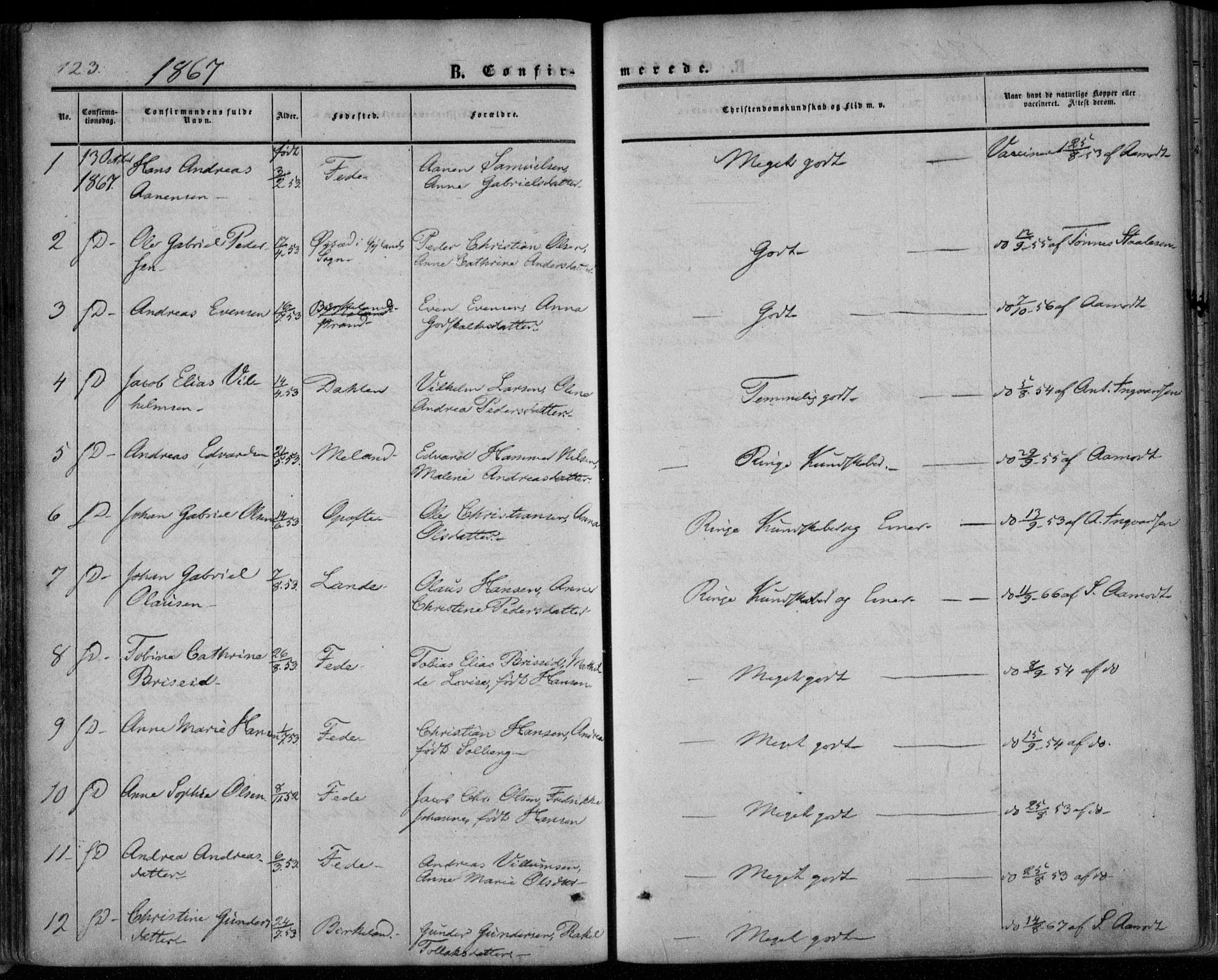 Kvinesdal sokneprestkontor, SAK/1111-0026/F/Fa/Faa/L0002: Ministerialbok nr. A 2, 1850-1876, s. 123