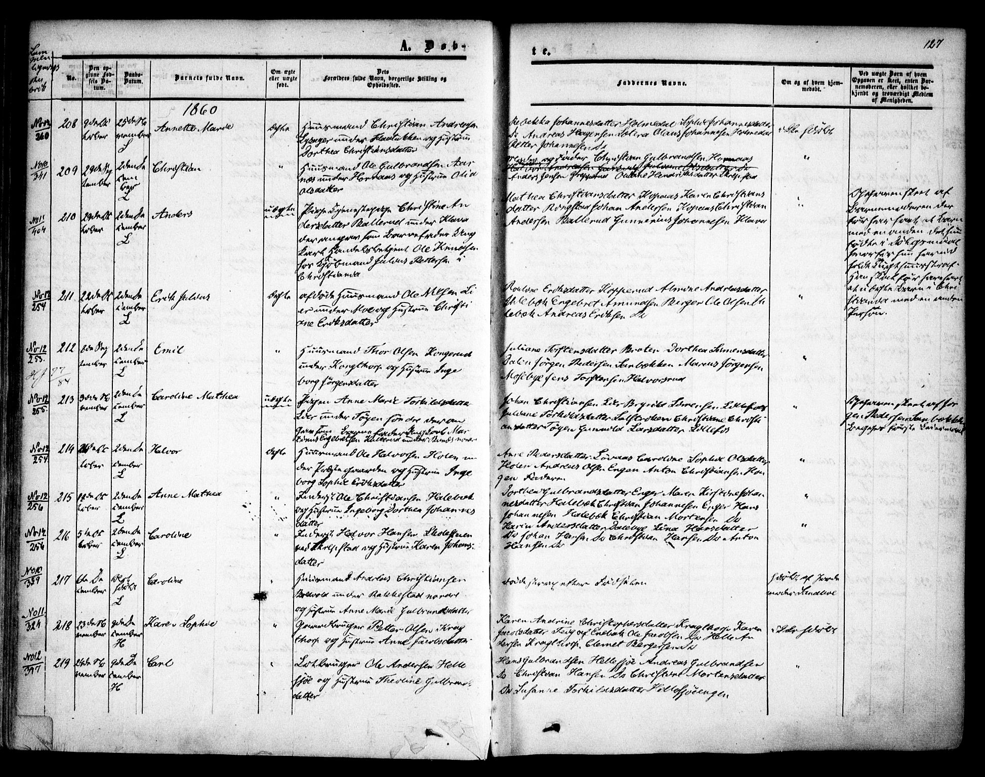Høland prestekontor Kirkebøker, AV/SAO-A-10346a/F/Fa/L0010: Ministerialbok nr. I 10, 1854-1861, s. 127
