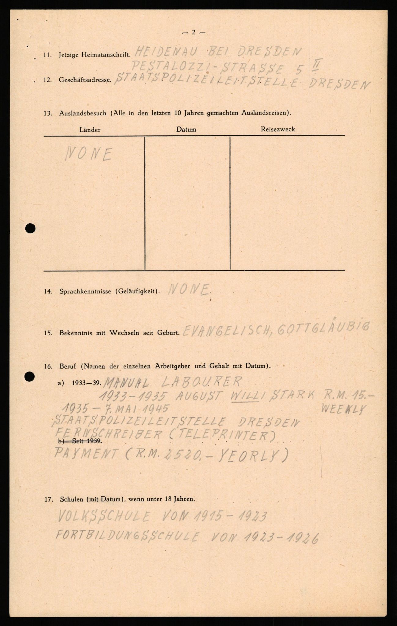 Forsvaret, Forsvarets overkommando II, AV/RA-RAFA-3915/D/Db/L0032: CI Questionaires. Tyske okkupasjonsstyrker i Norge. Tyskere., 1945-1946, s. 327