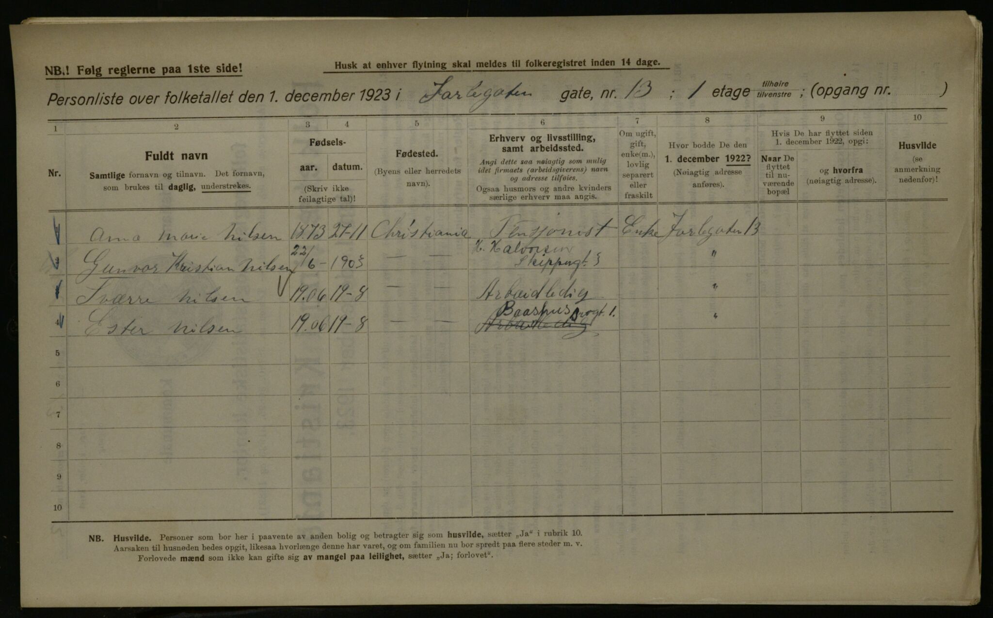 OBA, Kommunal folketelling 1.12.1923 for Kristiania, 1923, s. 51015