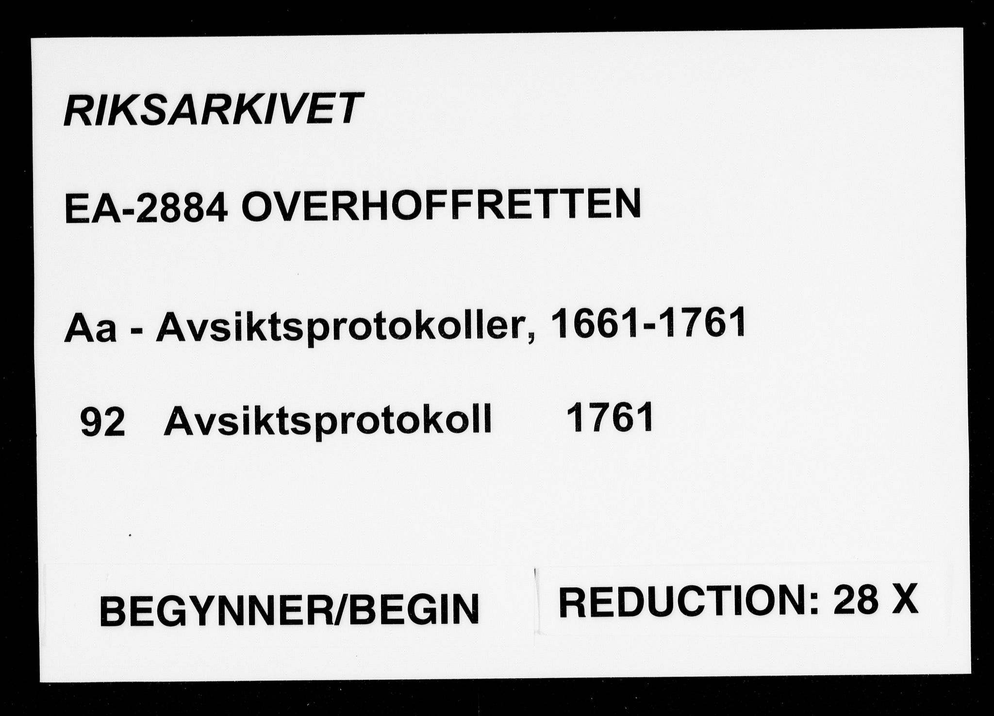 Overhoffretten 1667-1797, AV/RA-EA-2884/Aa/L0092: Avsiktsprotokoll, 1761