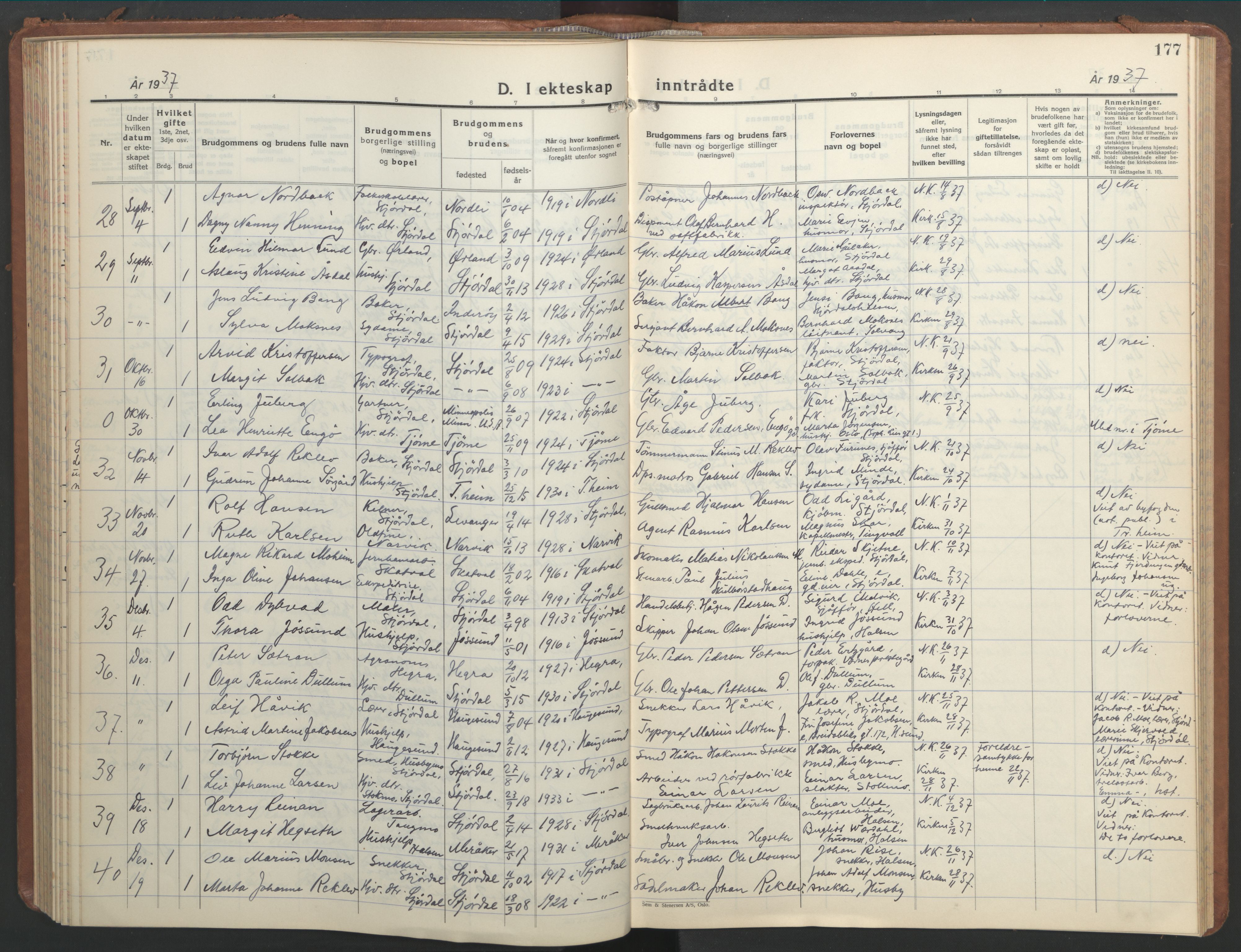 Ministerialprotokoller, klokkerbøker og fødselsregistre - Nord-Trøndelag, SAT/A-1458/709/L0089: Klokkerbok nr. 709C03, 1935-1948, s. 177