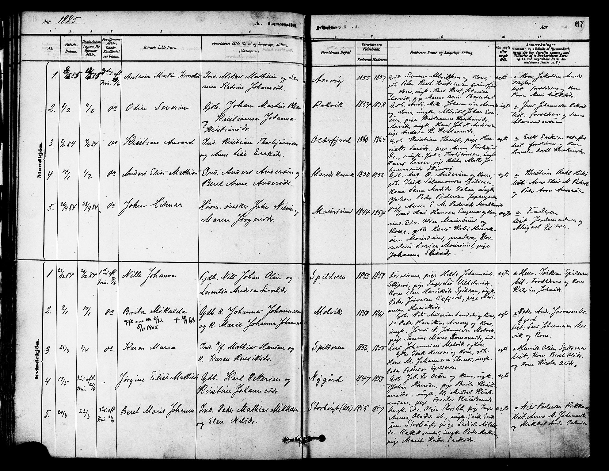 Skjervøy sokneprestkontor, AV/SATØ-S-1300/H/Ha/Haa/L0009kirke: Ministerialbok nr. 9, 1878-1887, s. 67