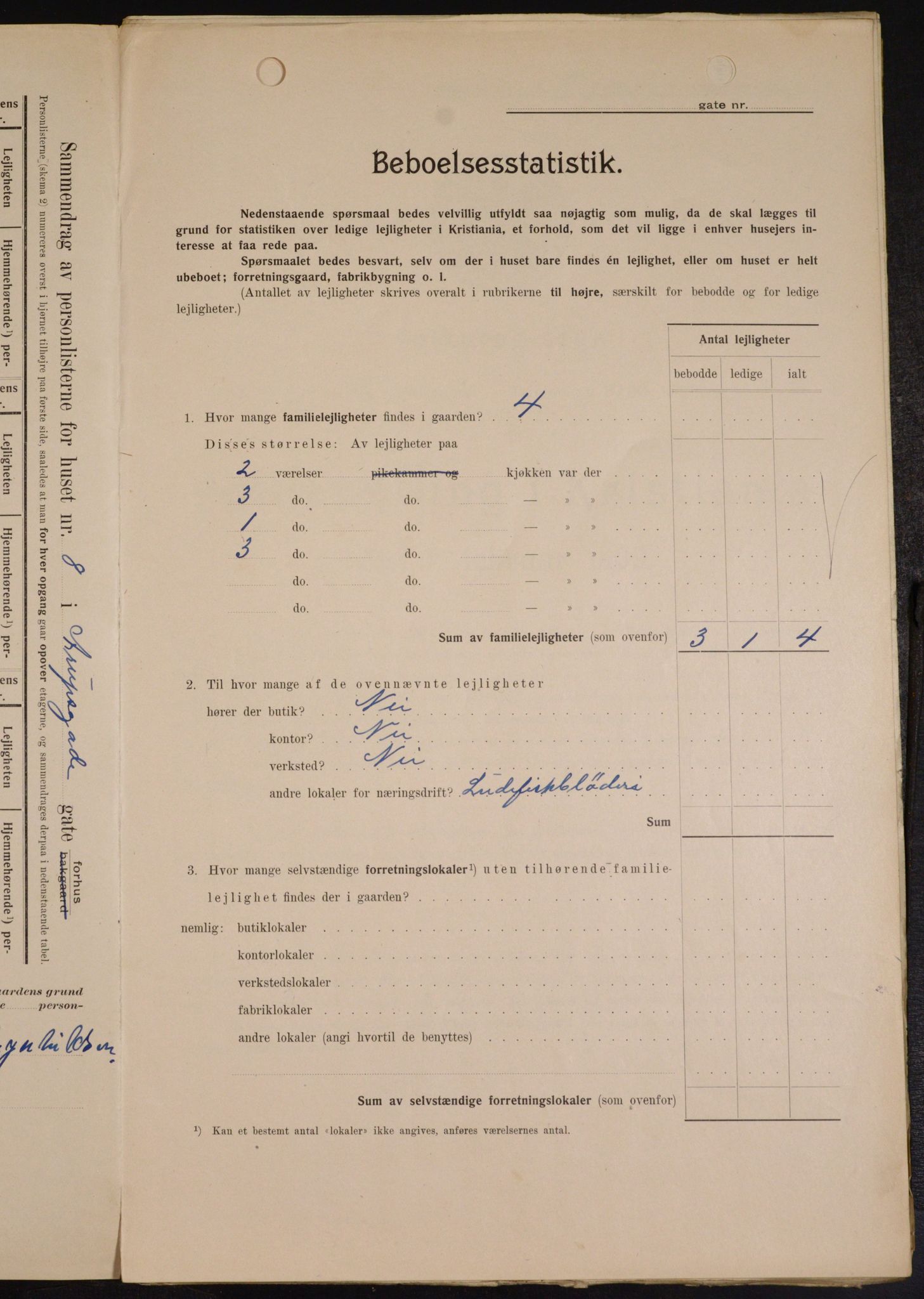OBA, Kommunal folketelling 1.2.1909 for Kristiania kjøpstad, 1909, s. 2085
