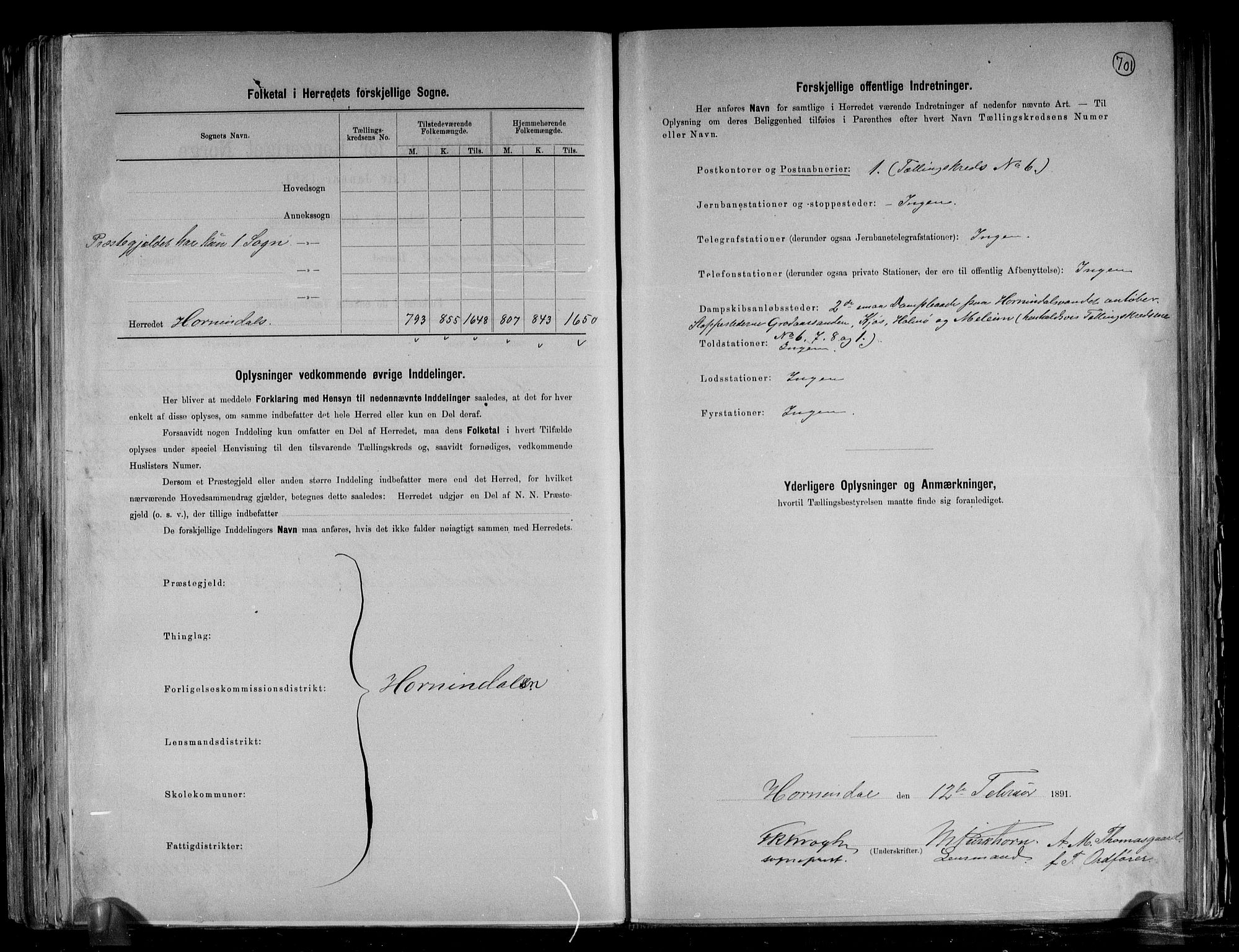 RA, Folketelling 1891 for 1444 Hornindal herred, 1891, s. 3